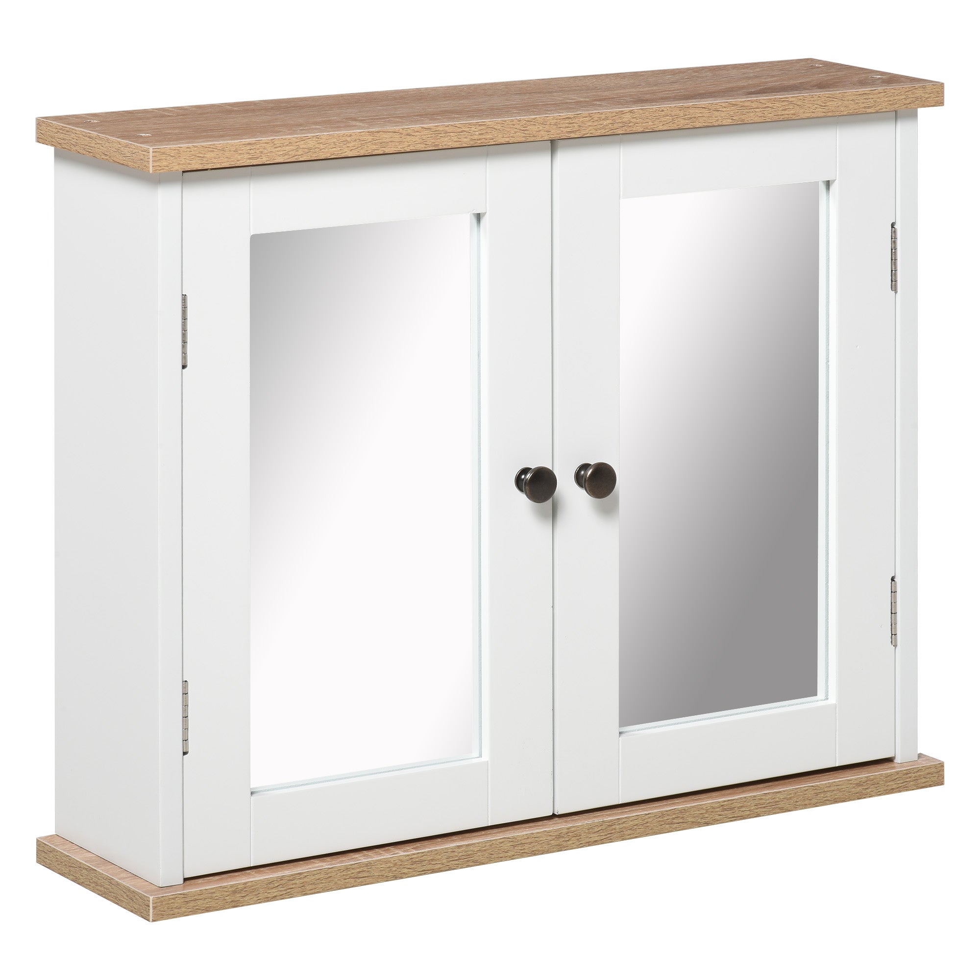 kleankin Bathroom Mirror Cabinet Wall Mounted Storage Cupboard with Double Door and Adjustable Shelf, White - North Peak Garden Furniture