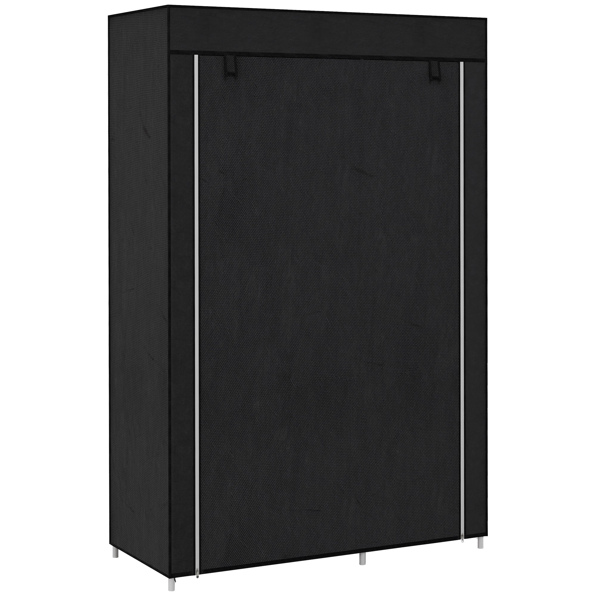 HOMCOM Fabric Wardrobe, Portable Wardrobe with 6 Shelves, 1 Hanging Rail, Foldable Closets, 103 x 43 x 162.5 cm, Black - North Peak Garden Furniture