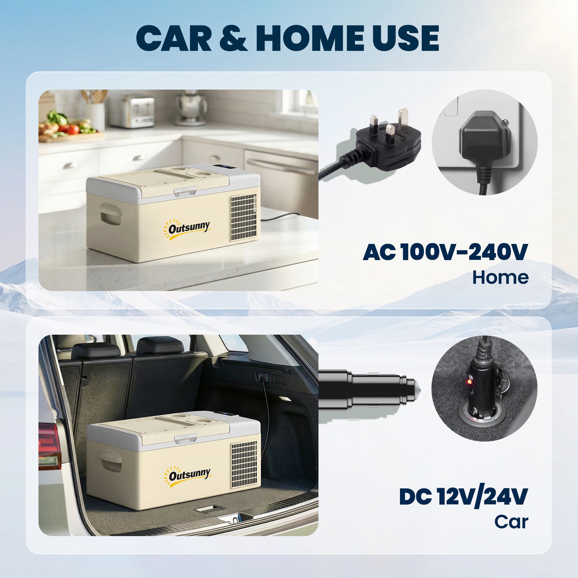 Outsunny 16L Portable Car Fridge, -20℃ to 10℃ Adjustable Temperature - Khaki/Grey
