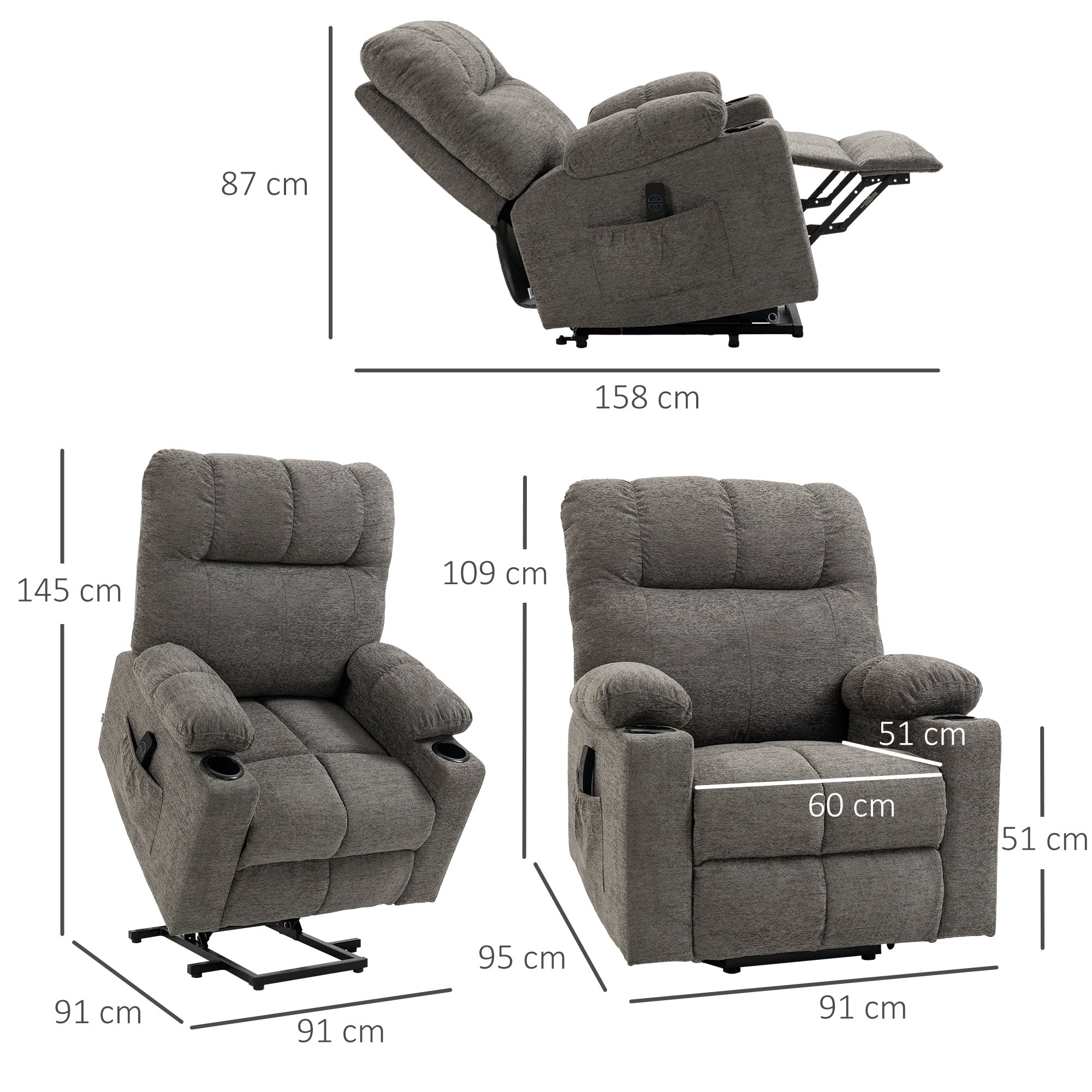 HOMCOM Electric Riser and Recliner Chair for Elderly, Power Lift Recliner Chair with Remote Control, Grey - North Peak Garden Furniture