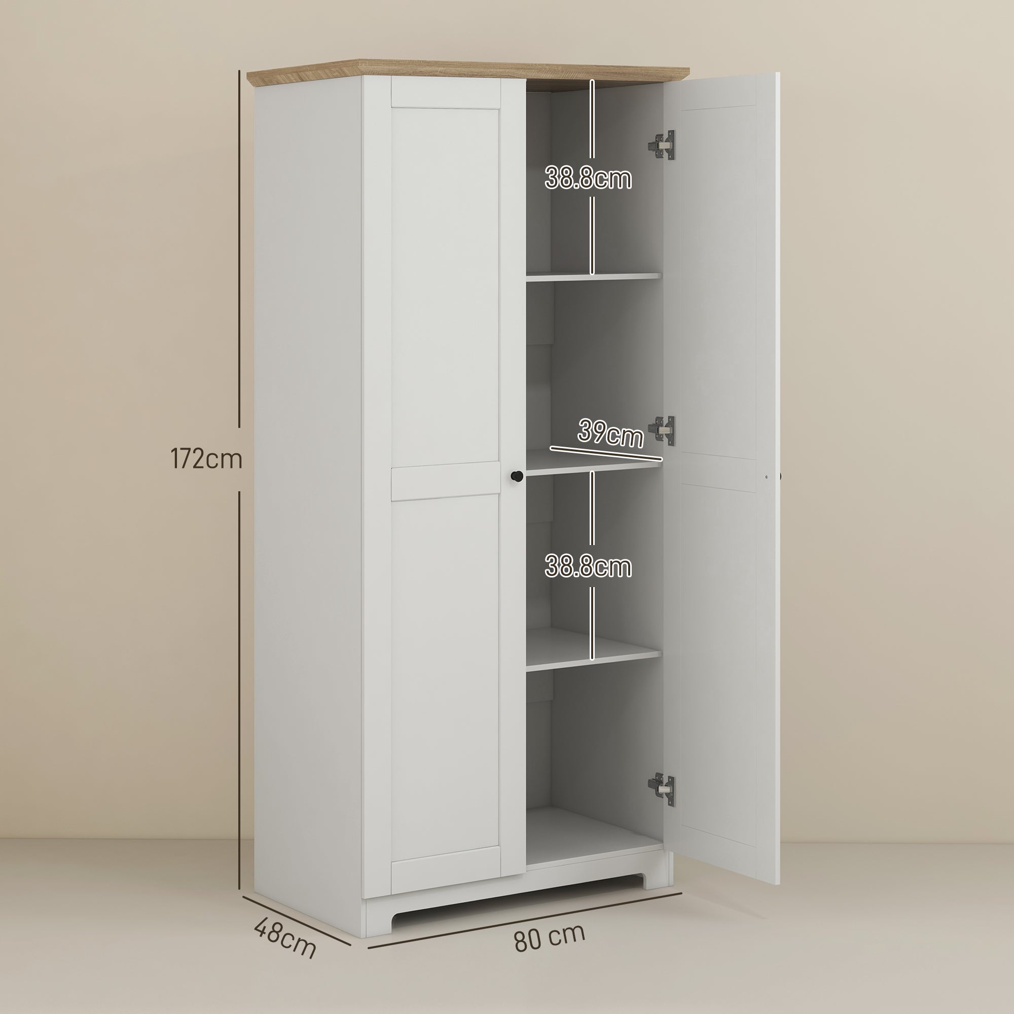 HOMCOM 172cm Kitchen Cupboard, Freestanding Storage Cabinet with Doors and Shelves, Modern 2-Door Kitchen Pantry Cupboard for Dining Room, White - North Peak Garden Furniture