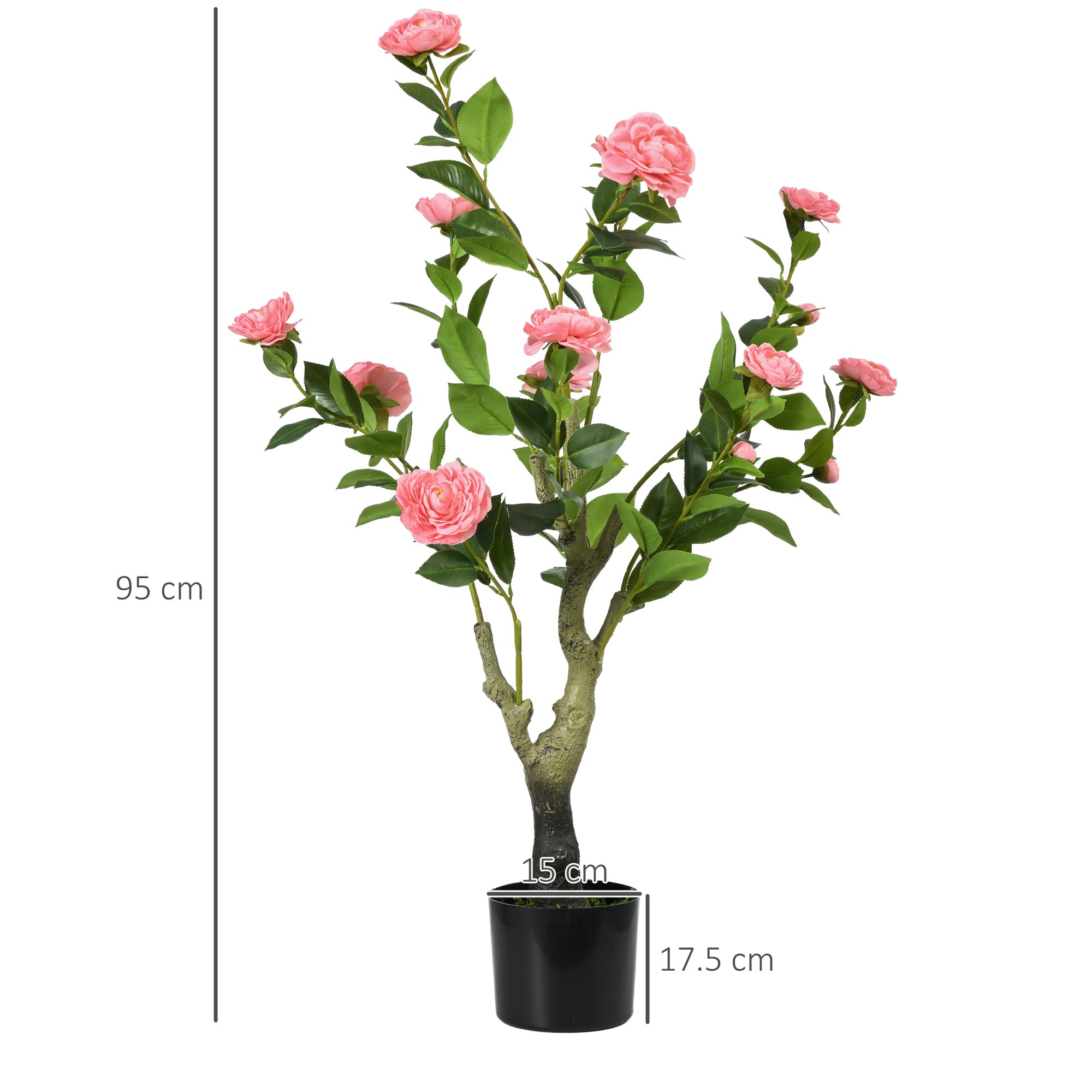 HOMCOM 2 Pieces Decorative Artificial Plants Camellia Flower with Pot, Fake Plant for Home Indoor Outdoor Decor, 95cm, Pink