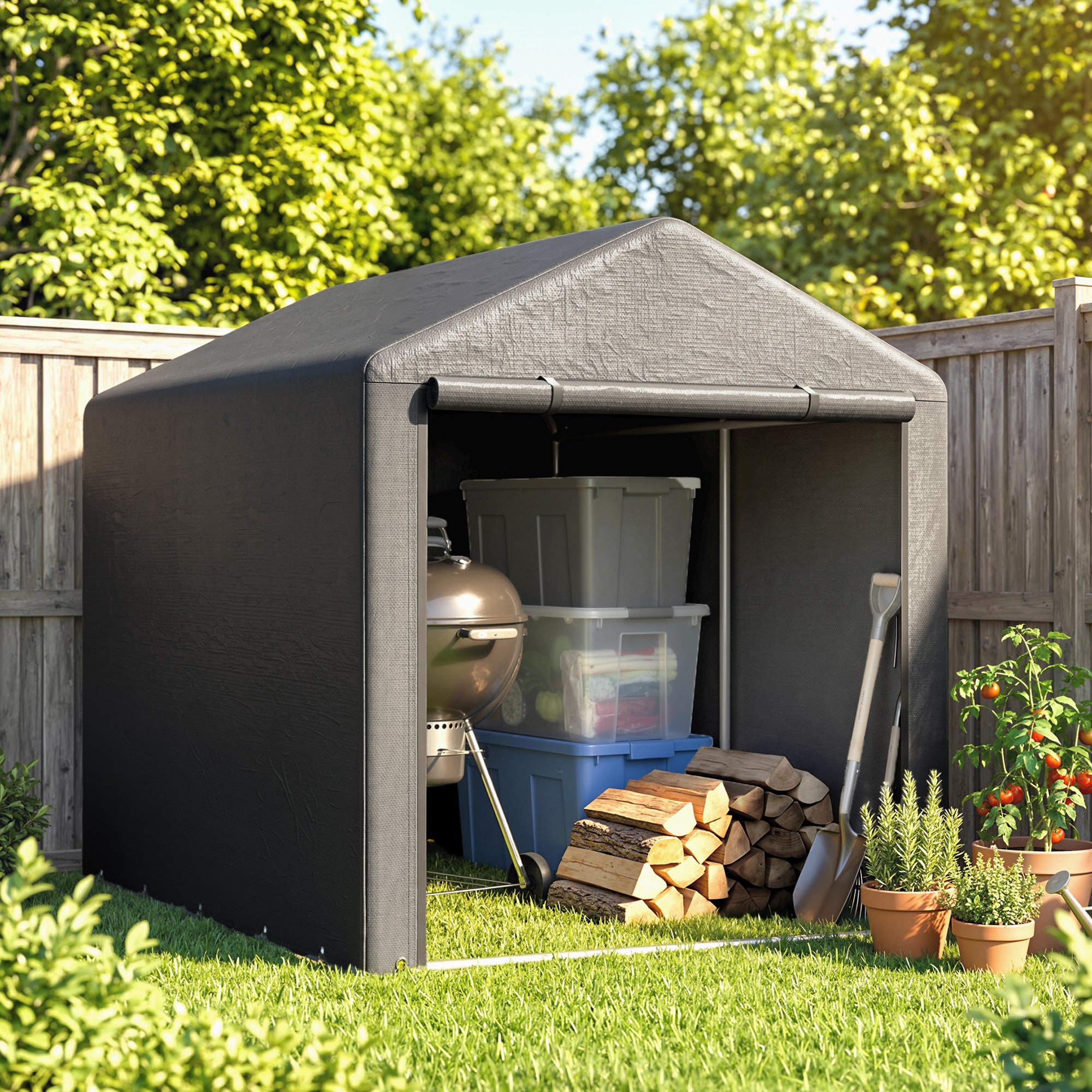 Outsunny 1.6 x 2.2m Garden Storage Shed Tent, with Accessories - Dark Grey