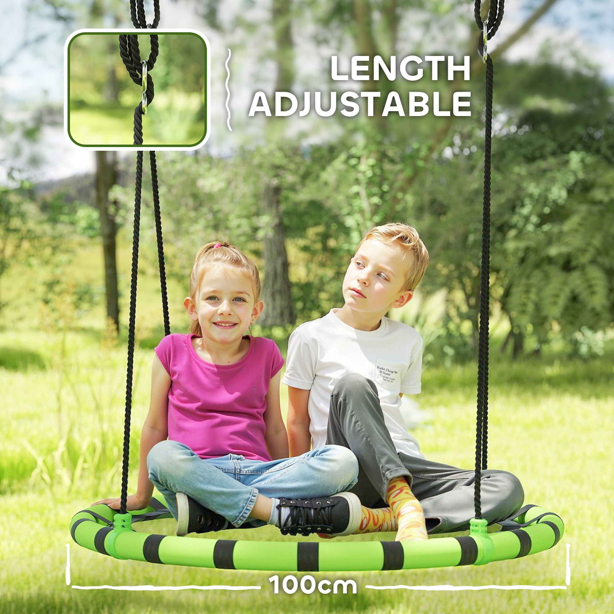 AIYAPLAY 100 cm Diameter Kid Nest Swing Seat with Height Adjustable Ropes for Outdoor Indoor, Black - North Peak Garden Furniture