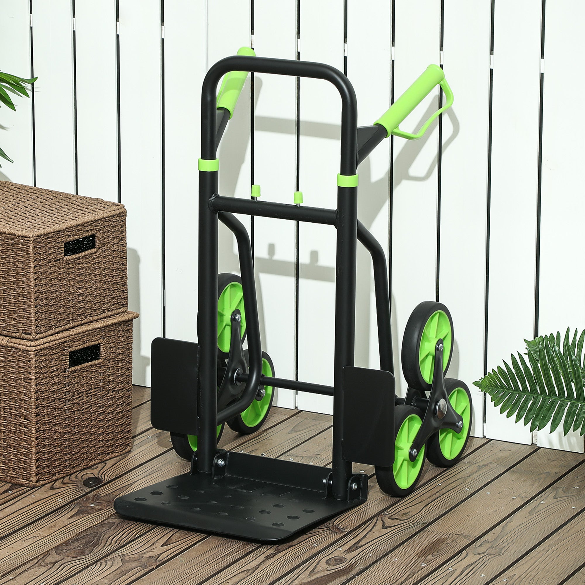 DURHAND Steel Climbing Stairs Trolley Hand Trucks 6-Wheels Foldable Load Cart 120kg, Green - North Peak Garden Furniture