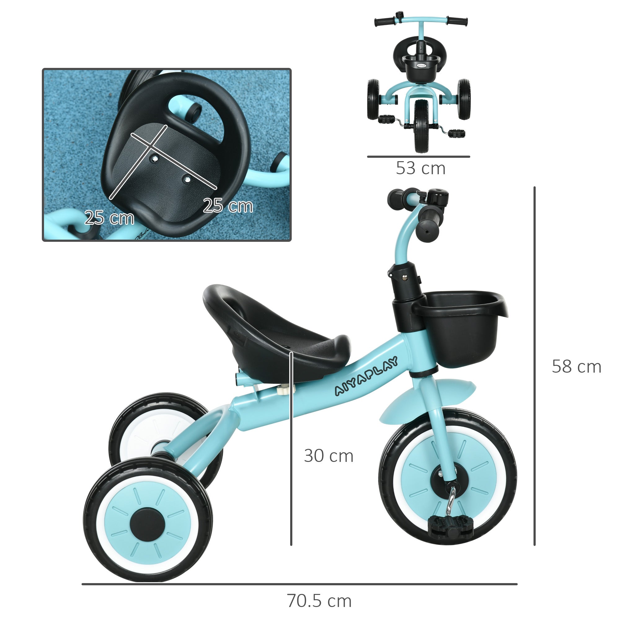 AIYAPLAY Kids Trike, Tricycle, with Adjustable Seat, Basket, Bell, for Ages 2-5 Years - Blue - North Peak Garden Furniture