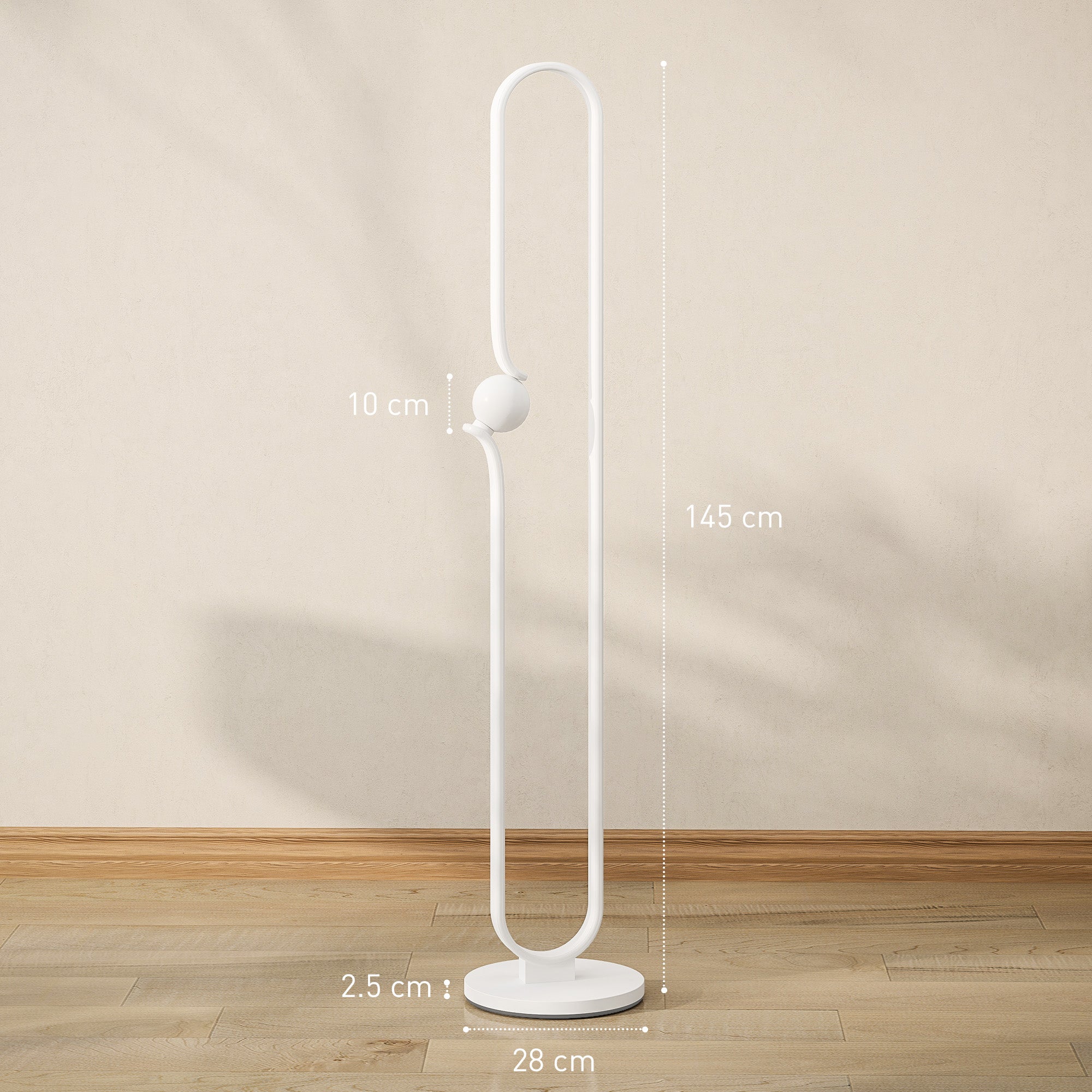 HOMCOM LED Floor Lamp, Dimmable Floor Standing Lamp with Glass Night Light, Foot Switch for Living Room, Bedroom, Office, White - North Peak Garden Furniture