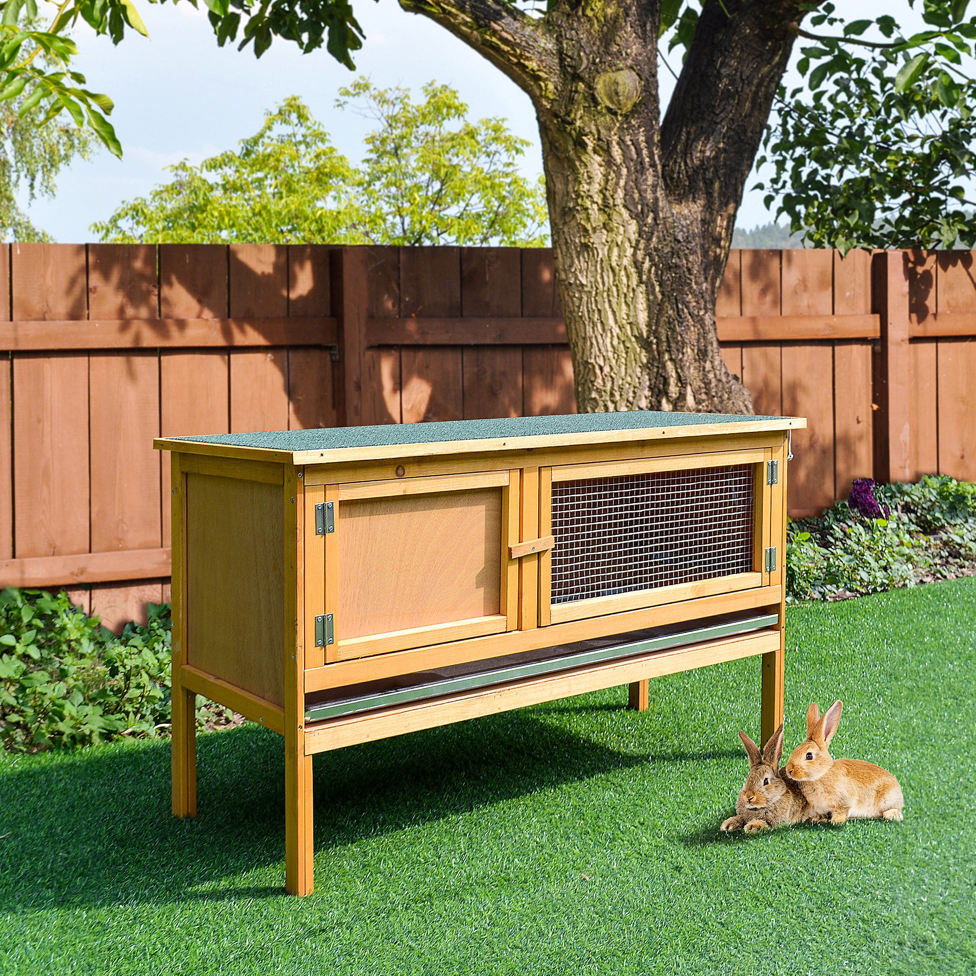 PawHut Rabbit Hutch Outdoor Guinea Pig Hutch House Small Animal Bunny Cage w/ Openable Roof, 115 x 44 x 65 cm - North Peak Garden Furniture