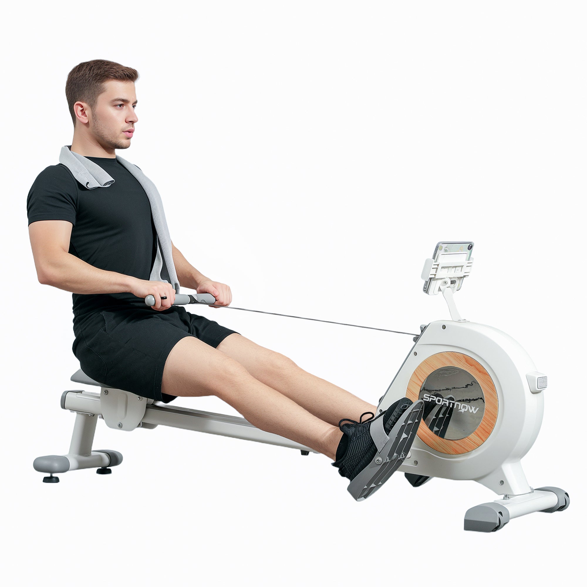 SPORTNOW Rowing Machine, 16-Level Magnetic Rower Machine with LCD Monitor and Phone Holder, Vertical Storage, for Home Gym Cardio Training, 150kg Weight Capacity, White - North Peak Garden Furniture