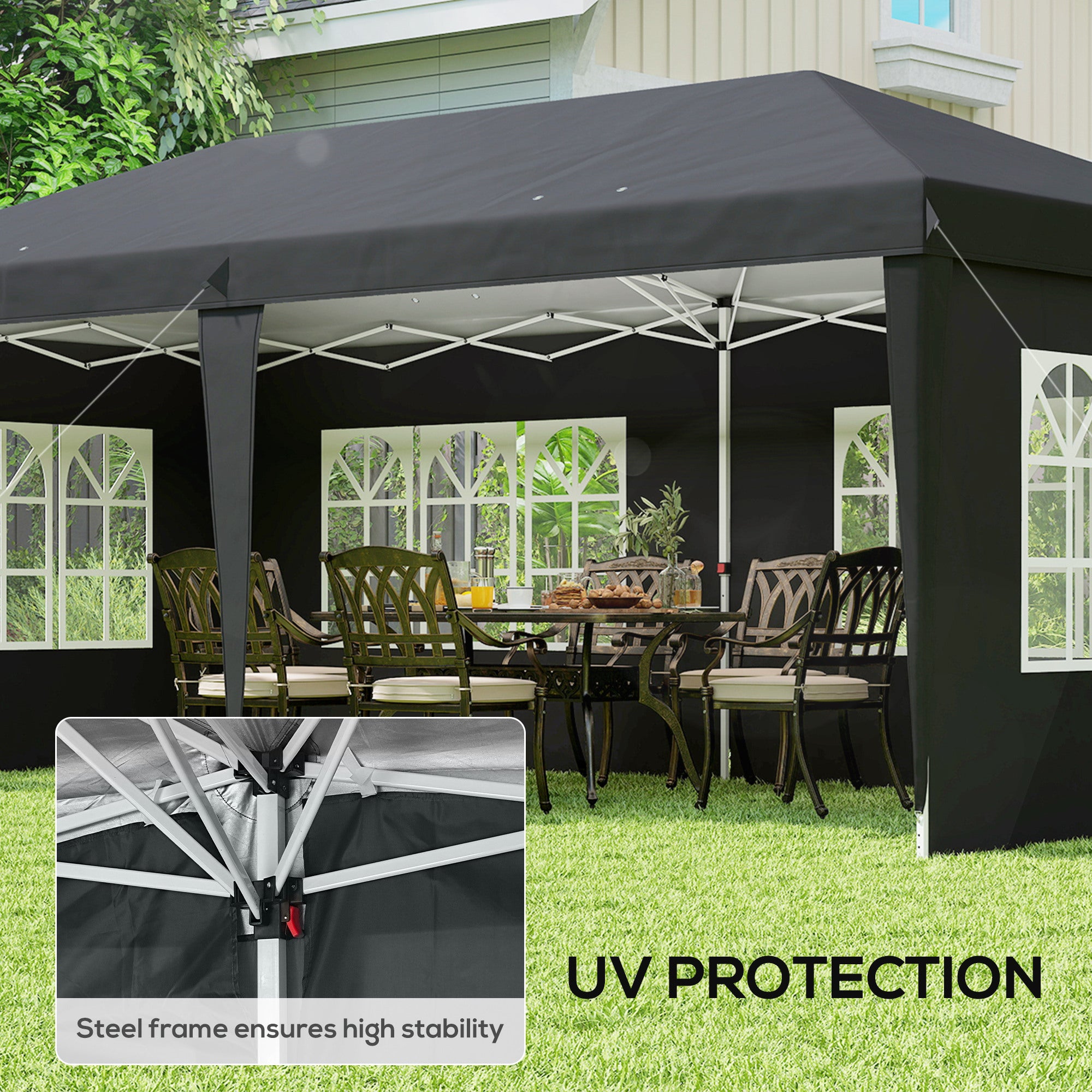 Outsunny 3 x 6m Pop-Up Gazebo, with Removable Walls - Black