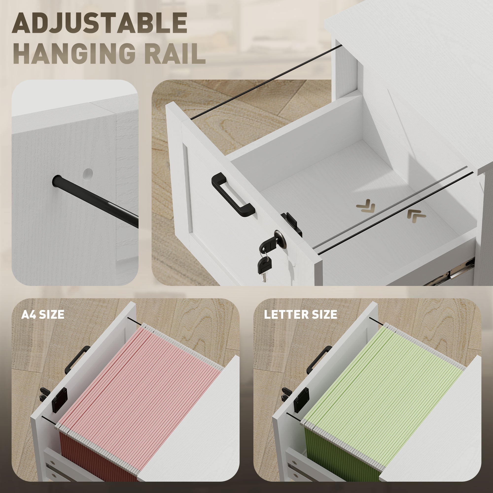 HOMCOM 3-Drawer Filing Cabinet with Lock - White - North Peak Garden Furniture