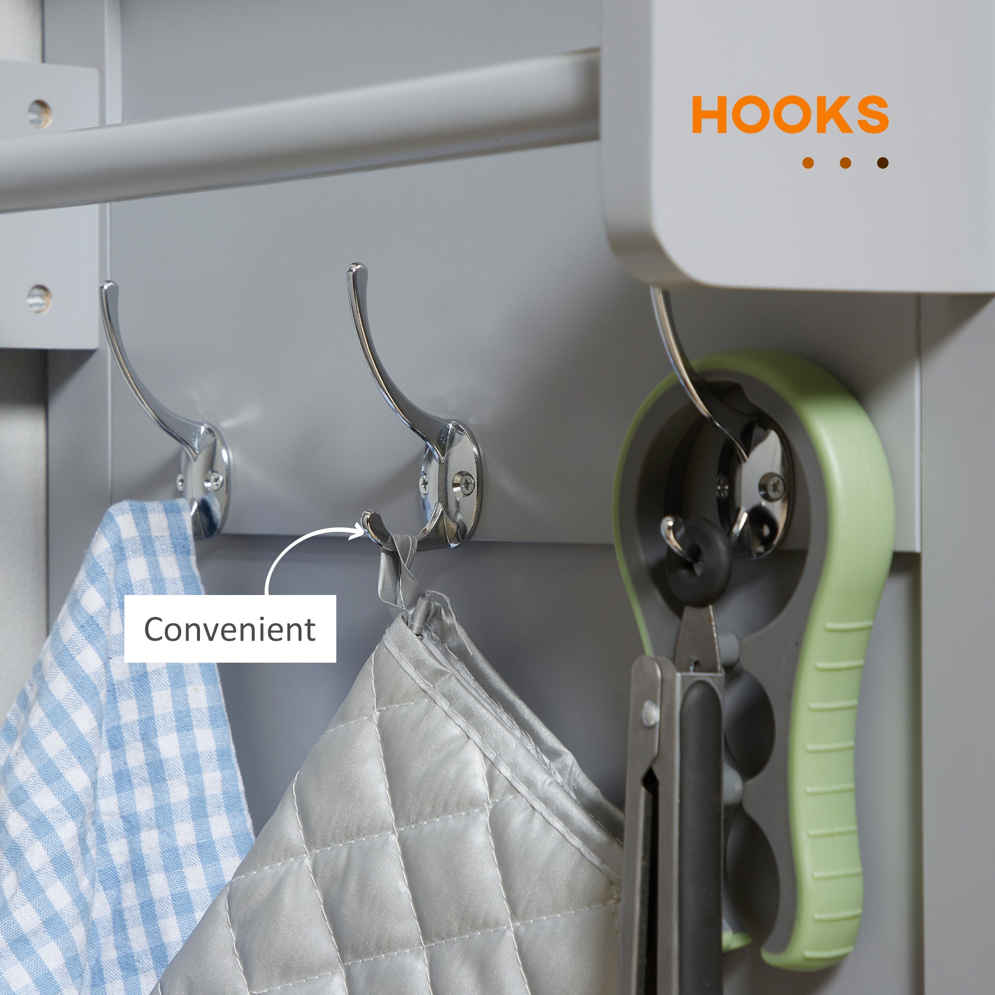 HOMCOM Rolling Kitchen Island on Wheels, Utility Serving Cart with Rubber Wood Top, Towel Rack, Hooks and Storage Drawers, Grey - North Peak Garden Furniture