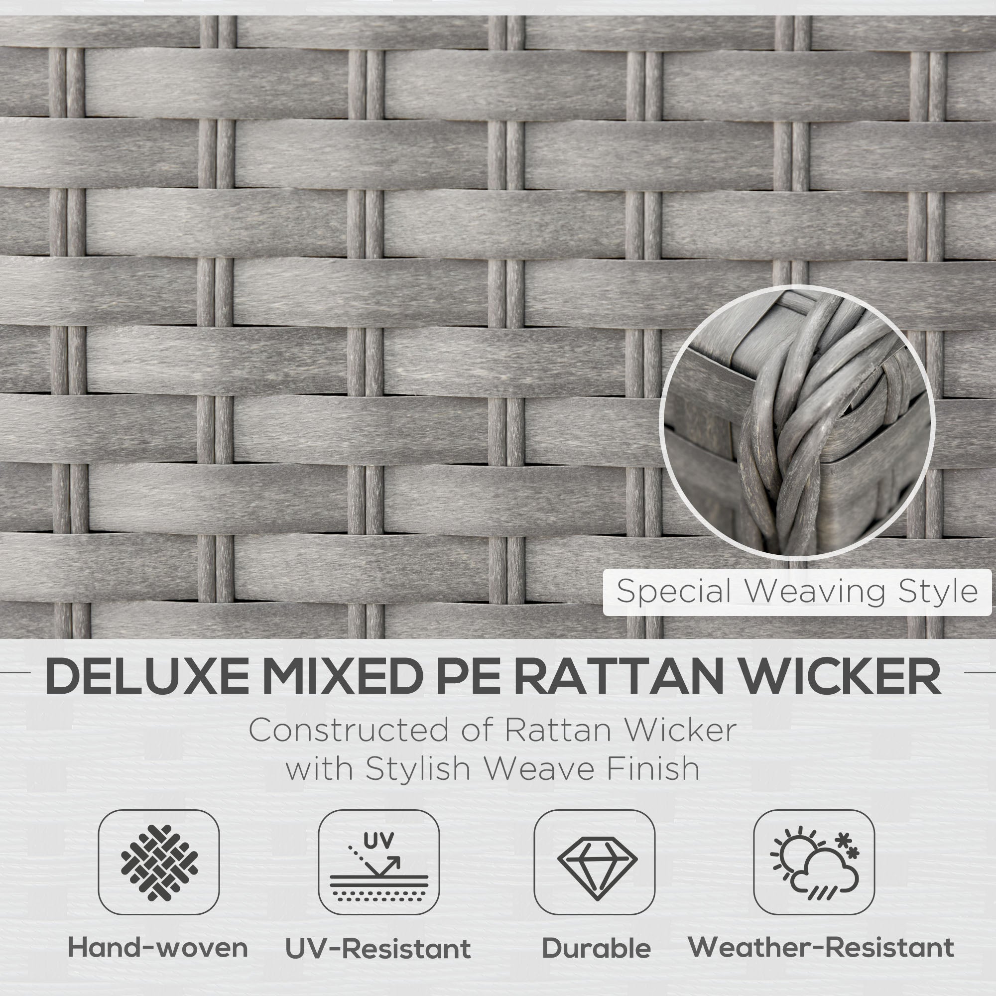 Outsunny 6 Pieces Outdoor PE Rattan Wicker Corner Sofa Set with 10cm Thick Padded Cushions, Aluminium Conservatory Furniture with Glass Top Coffee Table, Footstools, Grey - North Peak Garden Furniture