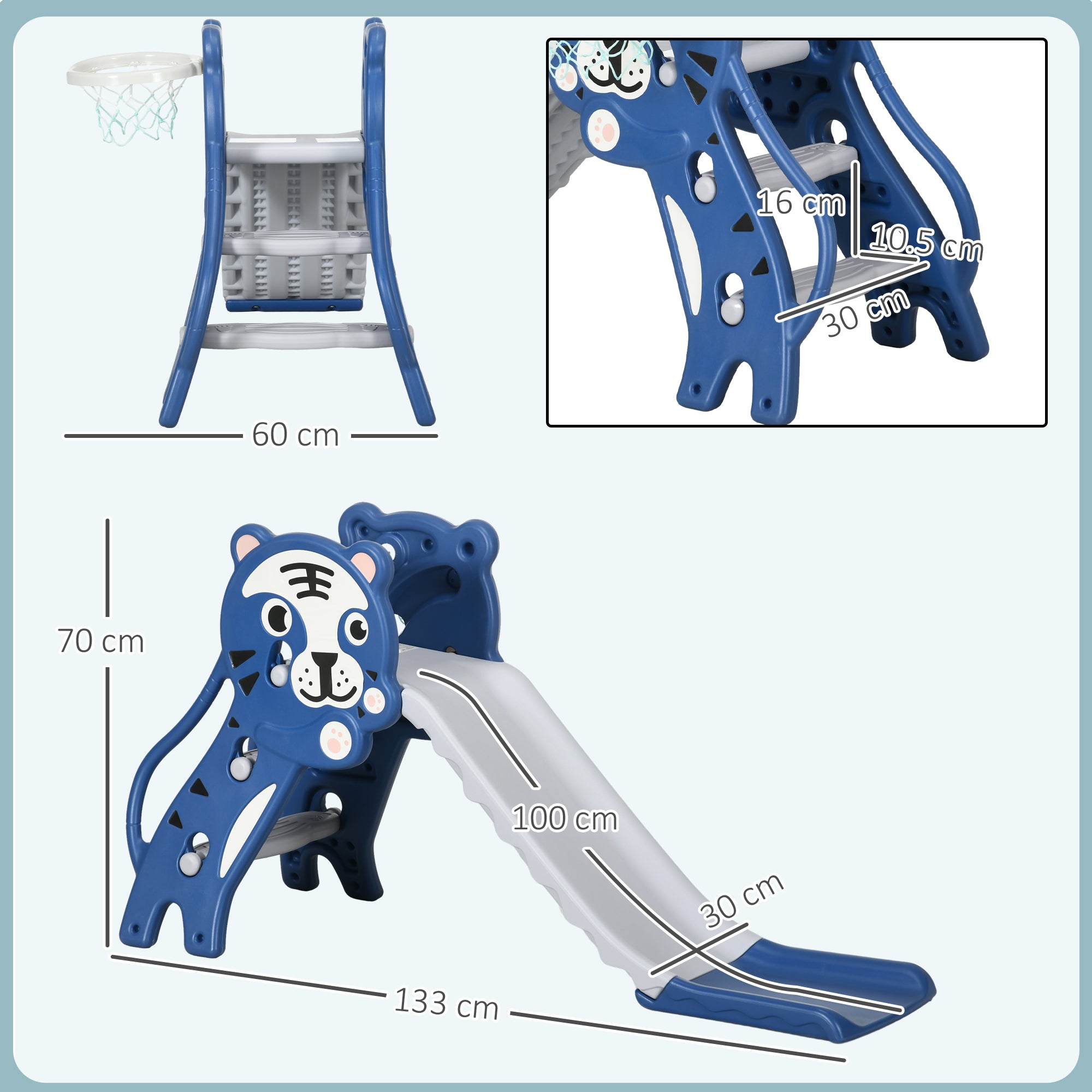 AIYAPLAY 2 in 1 Baby Slide for Indoor Use with Basketball Hoop, Basketball, for Ages 18-36 Months - Blue