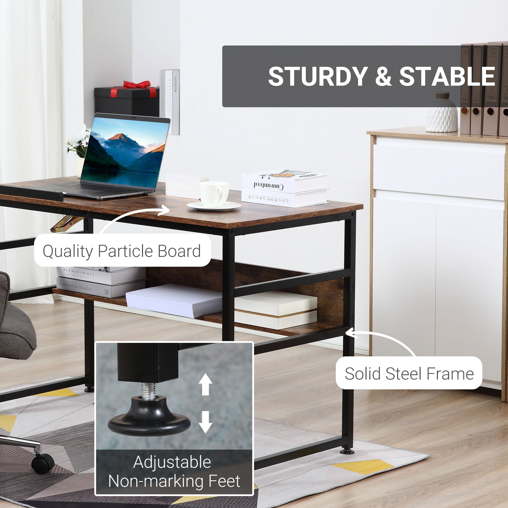 HOMCOM Adjustable Drafting Table Art Desk Drawing Table, Craft Desk Workstation for Painting, Multifunctional Writing Desk w/ 15-Level Tiltable Tabletop and Storage Shelf, Home Office, Rustic Brown - North Peak Garden Furniture