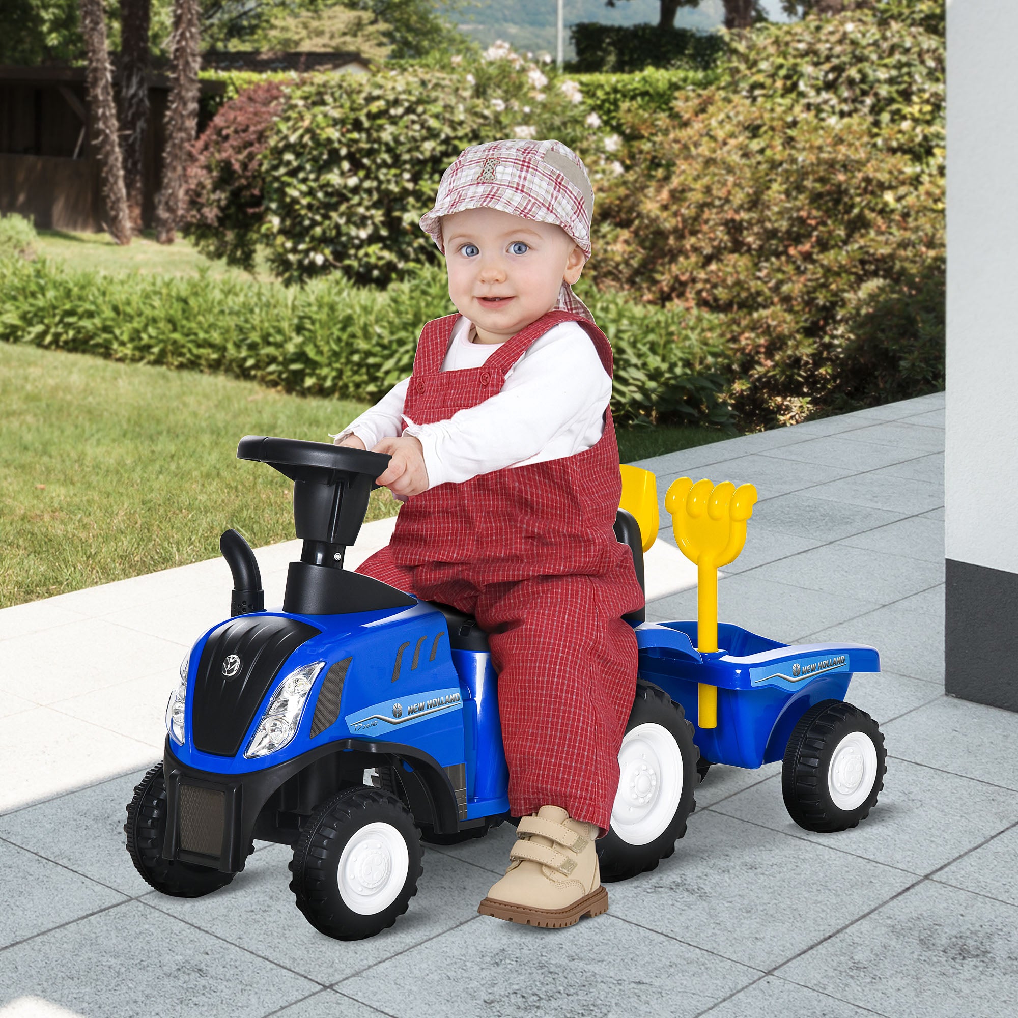 HOMCOM Ride On Tractor Toddler Walker Foot To Floor Slider w/ Horn Storage Steering Wheel for 1-3 Years Old Blue - North Peak Garden Furniture