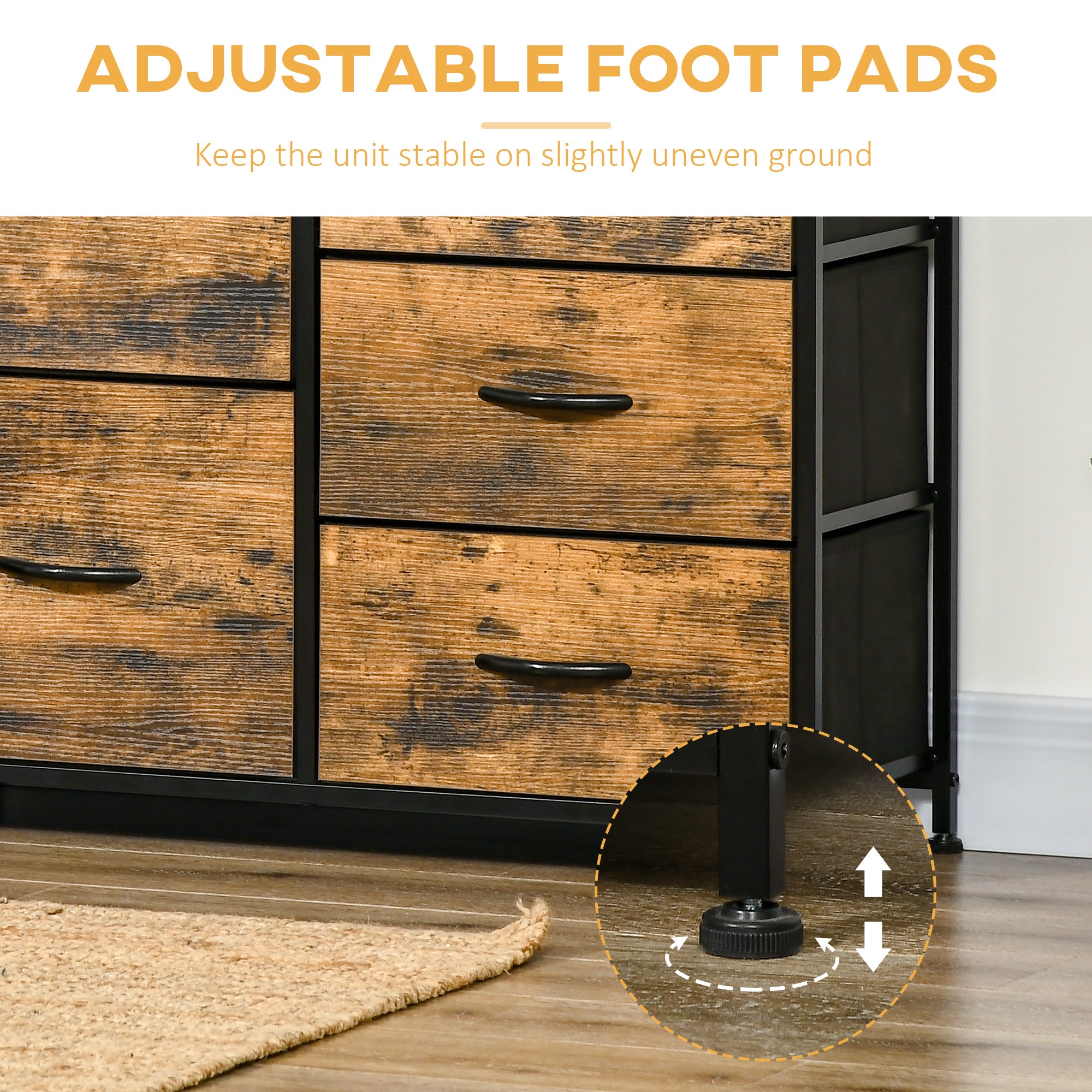 HOMCOM Bedroom Chest of Drawers, Industrial 5 Fabric Drawer Dresser with Open Shelf for Living Room, Rustic Brown - North Peak Garden Furniture