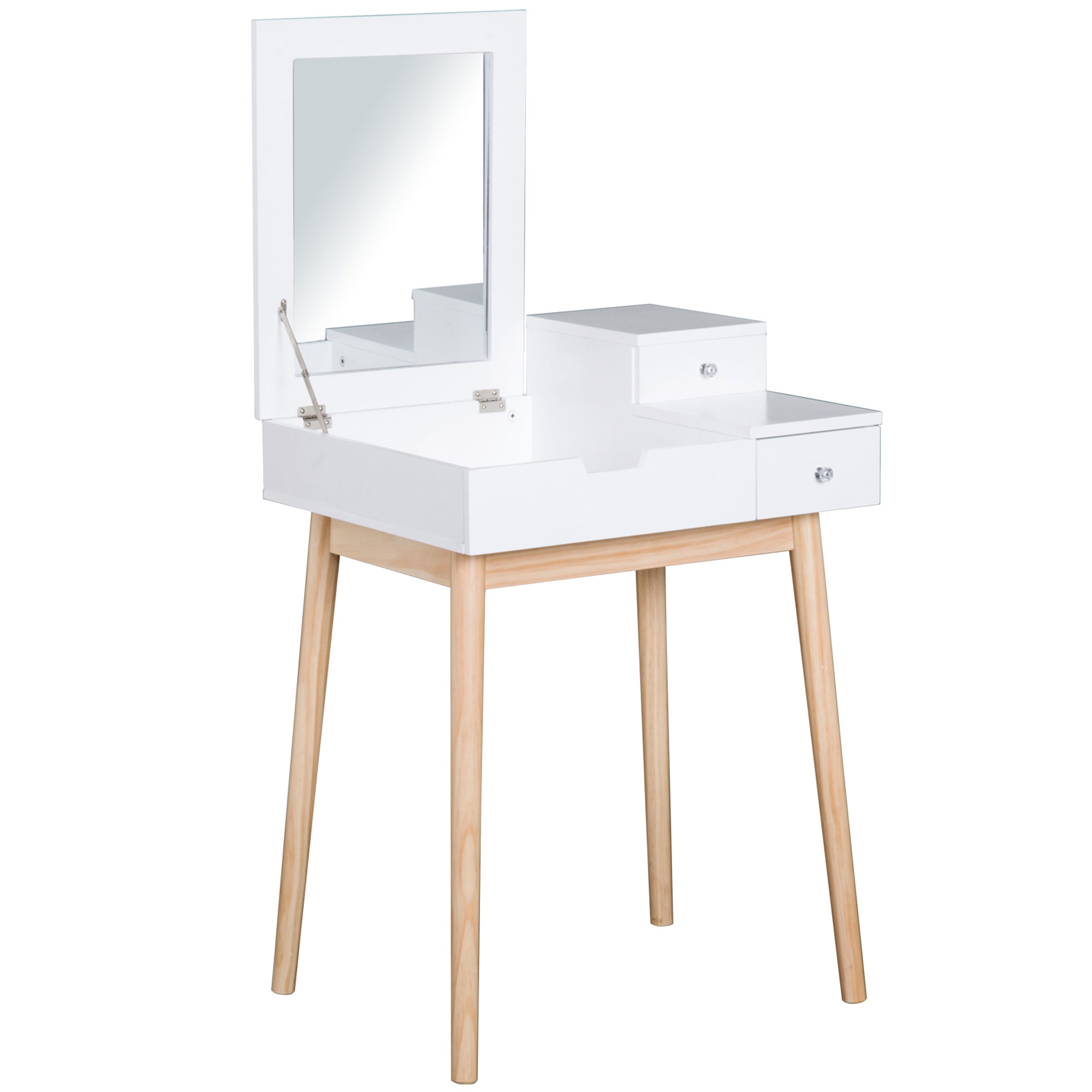 HOMCOM MDF,Pine Dressing Table Desk Flip-up Mirror Multi-purpose 2 Drawers Modern - White - North Peak Garden Furniture
