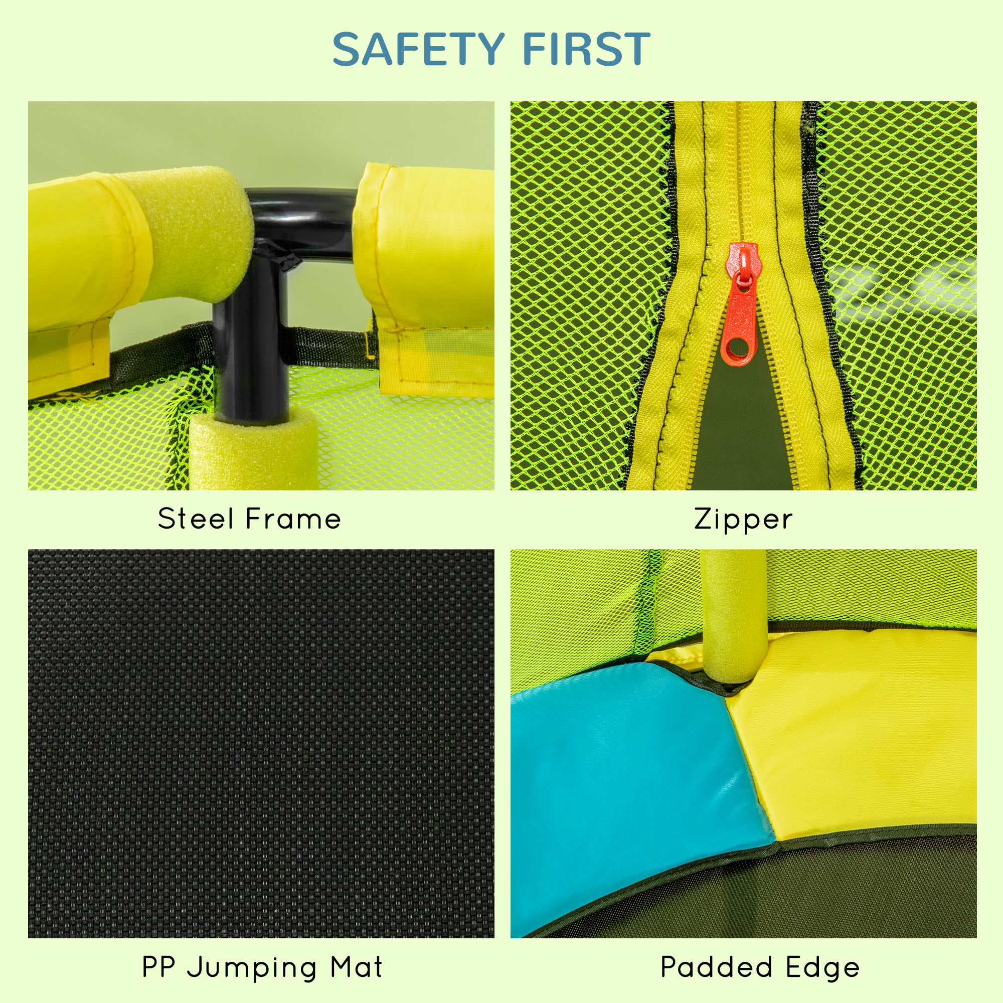 ZONEKIZ 140cm Kids Trampoline, Bungee Gym, with Safety Net, for Ages 3-10 Years - Yellow - North Peak Garden Furniture