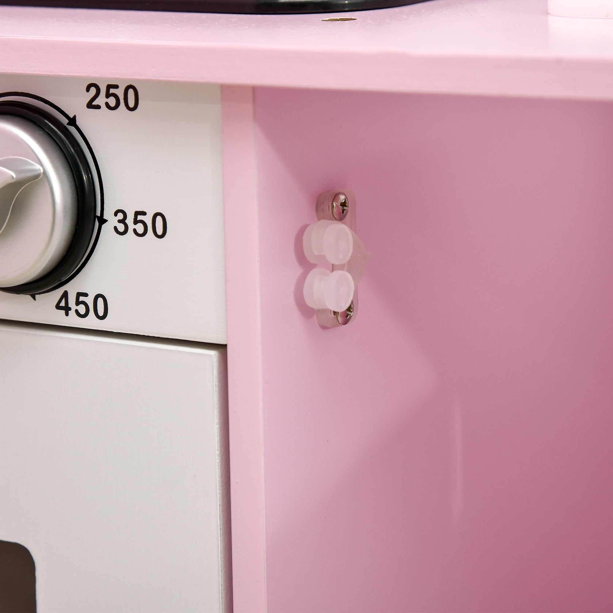 HOMCOM Kids Kitchen Playset, with Lights, Sounds, Microwave, Sink and Storage - Pink - North Peak Garden Furniture