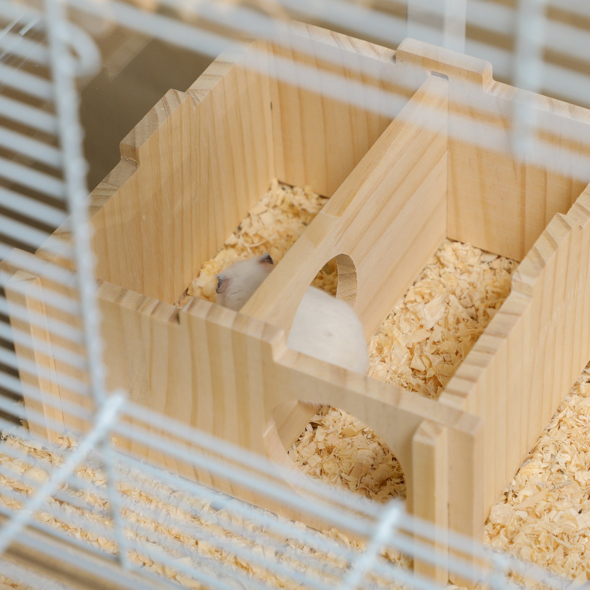 PawHut Hamster Cage, Gerbilarium Cage, Wooden Ramp, Exercise Wheel, Food Bowl, Natural Tone and White | Aosom UK