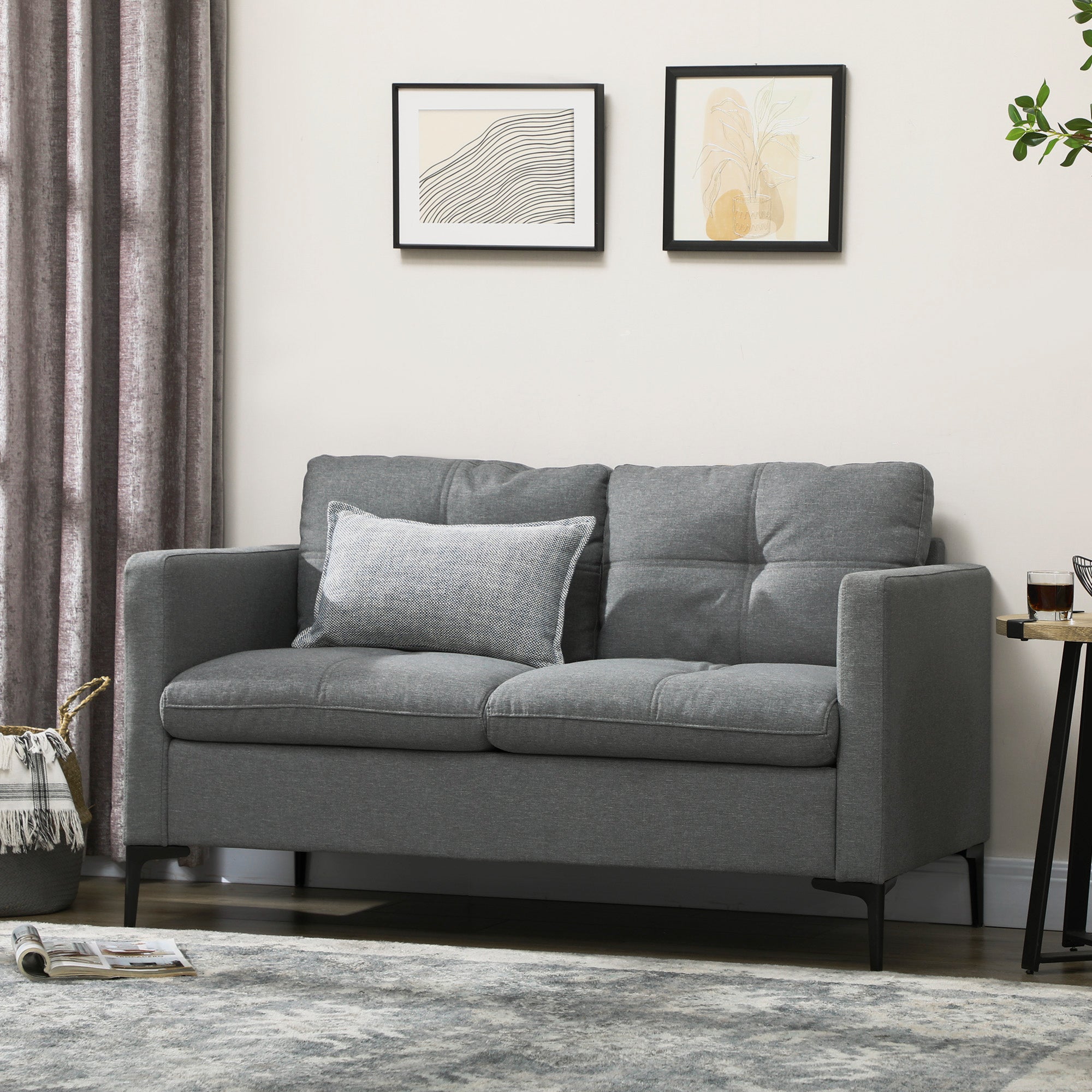 HOMCOM Two-Seater Sofa, with Steel Legs - Grey - North Peak Garden Furniture