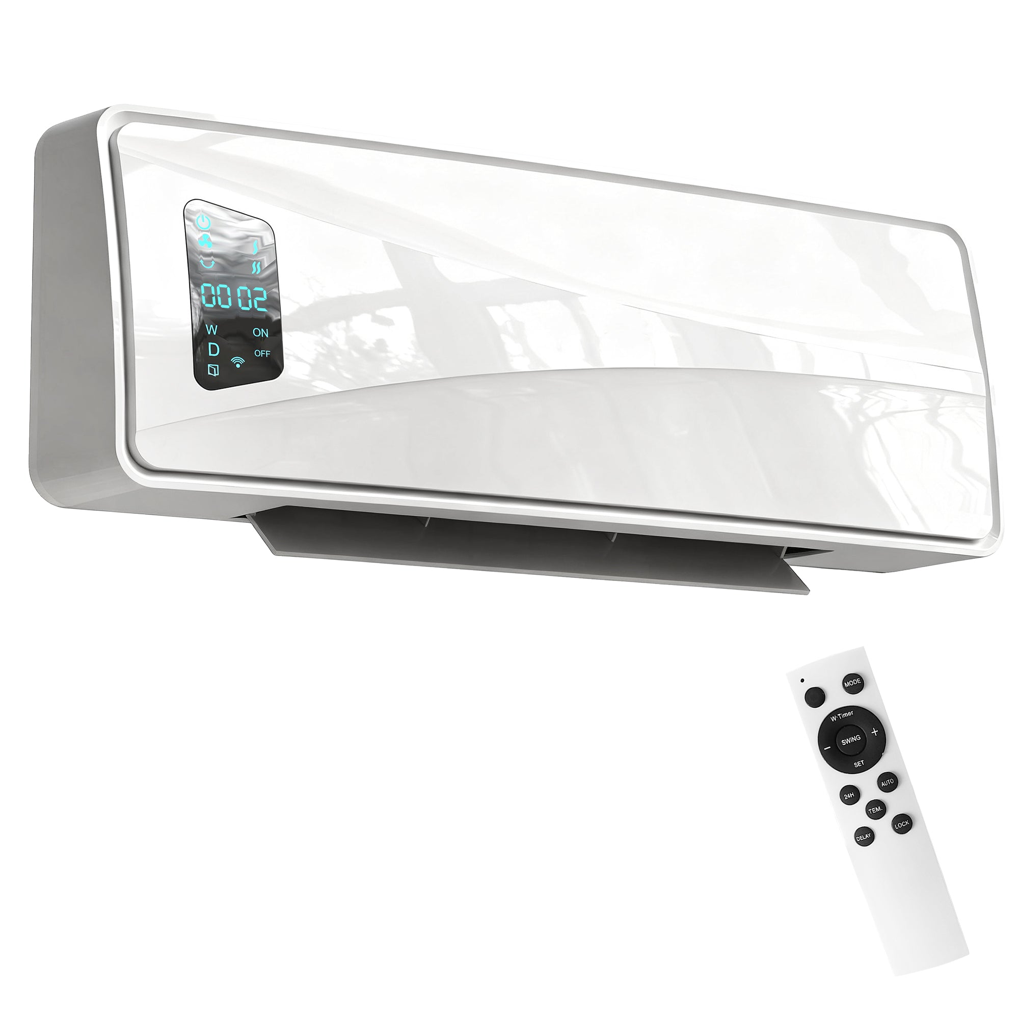 HOMCOM 2000W Ceramic Electric Heater with Fan, Adjustable Thermostat, Wall Mounted - White