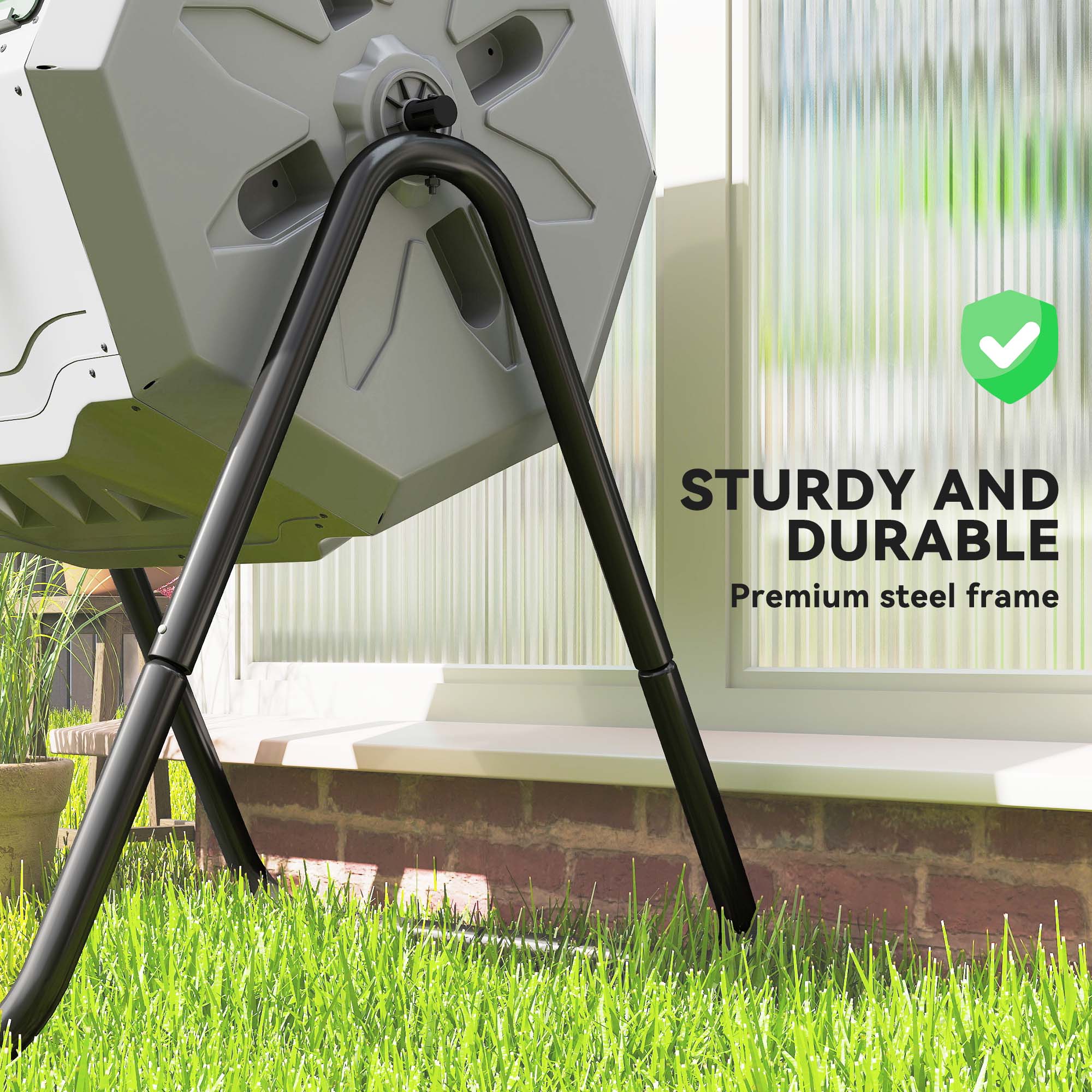 Outsunny 160L Tumbling Compost Bin Outdoor Dual Chamber 360° Rotating Composter, Garden Compost Bin w/ Sliding Doors & Solid Steel Frame, Grey