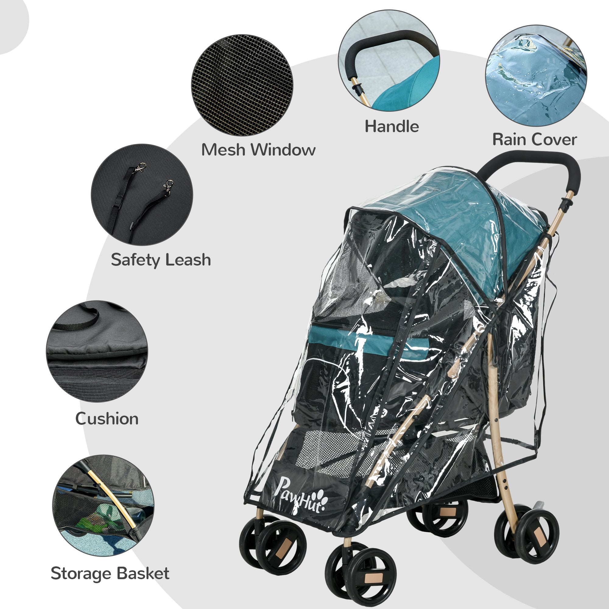 PawHut Pet Stroller for Small and Miniature Dogs, with Rain Cover - Dark Green