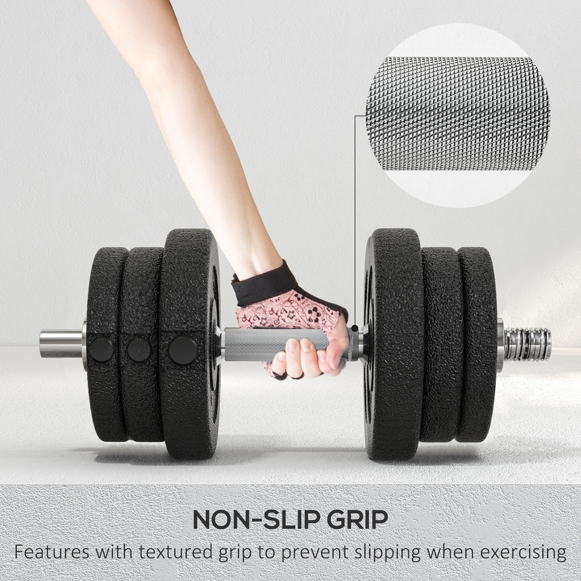 HOMCOM 25KG Adjustable Weights Dumbbells Set, Dumbbell Hand Weights for Home Office Gym Body Fitness Lifting Training, Black - North Peak Garden Furniture