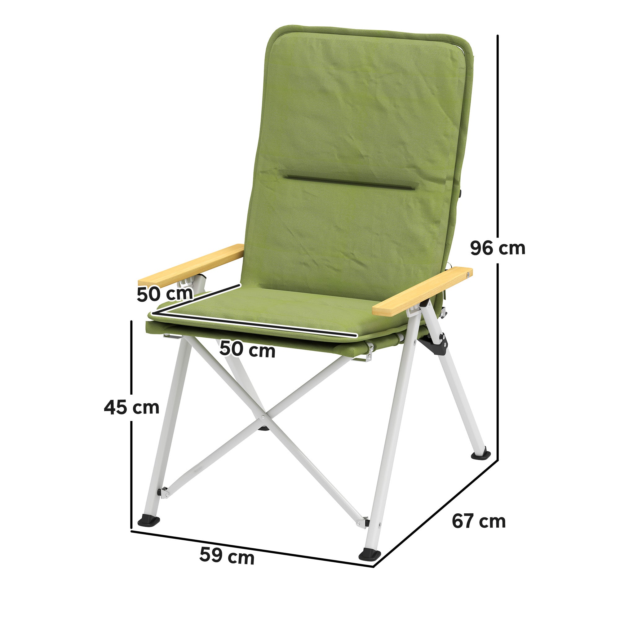 Outsunny Portable Camping Chair for Adults, High Back Folding Chair with Padded Seat and Carry Bag, Outdoor Recliner for Hiking, Fishing, Beach and Picnic, Green - North Peak Garden Furniture