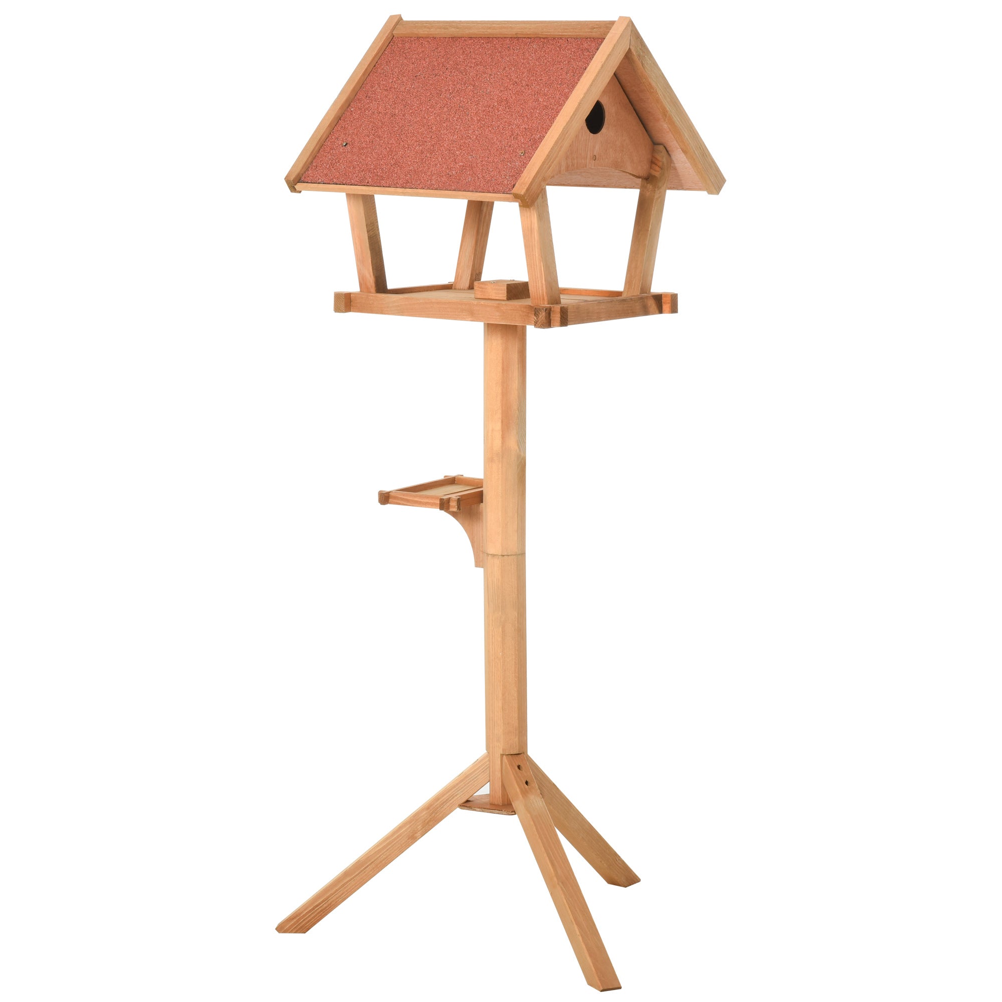 PawHut Wooden Bird Table Freestanding Feeding  Station for Garden Outside ,139H cm, Natural