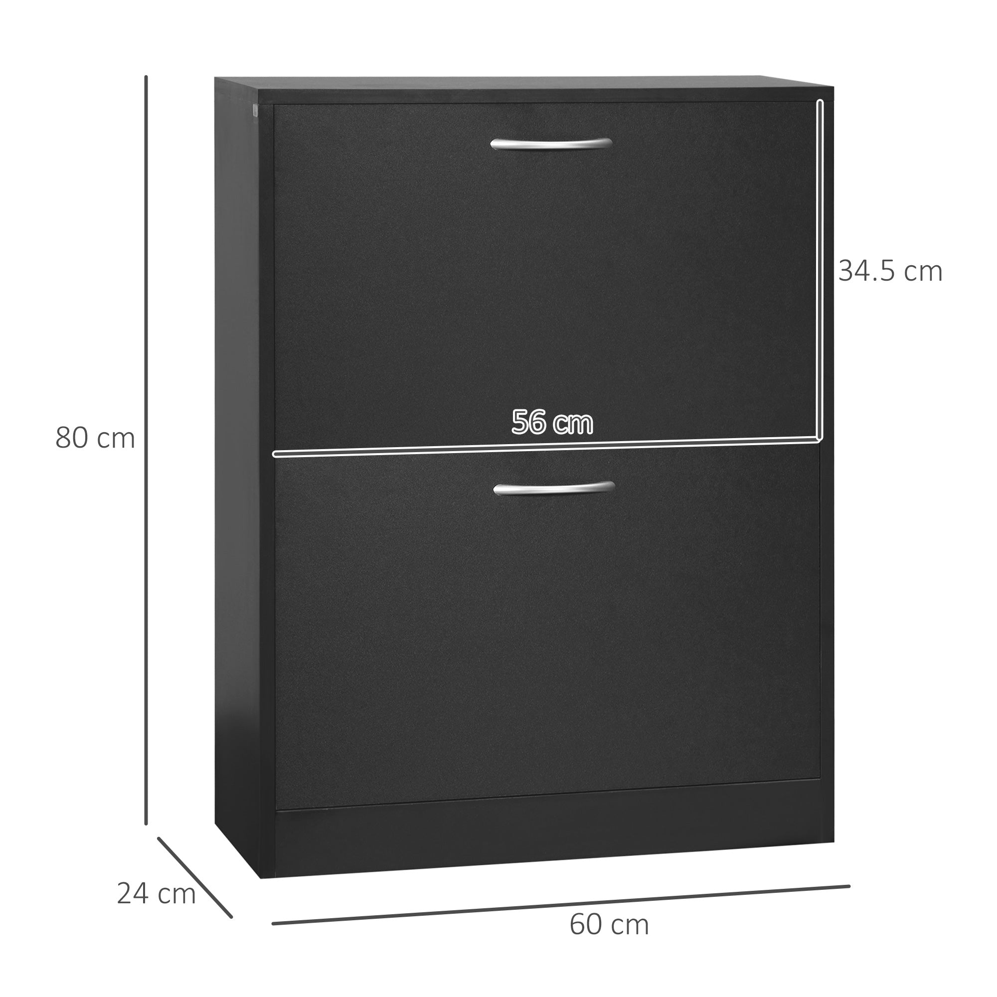 HOMCOM 2 Drawer Shoe Cabinet, Narrow Shoe Storage Cabinet with Flip Doors and Adjustable Shelves, Slim Shoe Cupboard for 12 Pairs of Shoes for Entryway, Hallway, Black - North Peak Garden Furniture