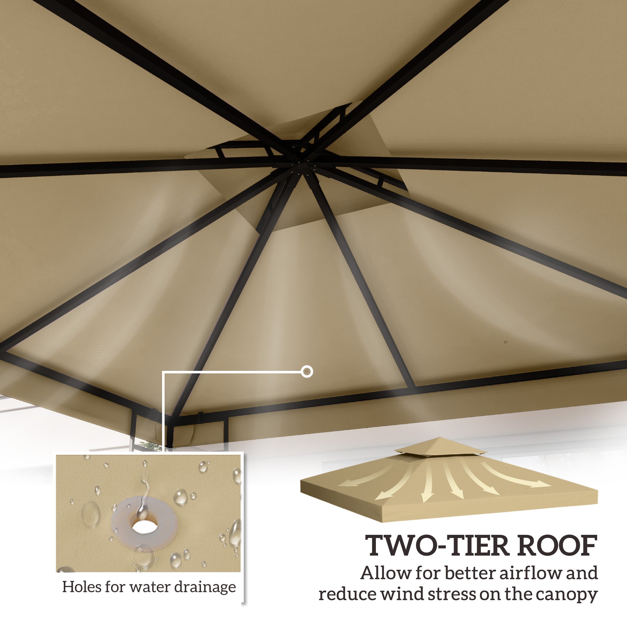 Outsunny 3(m) Gazebo Top Cover Double Tier Canopy Replacement Pavilion Roof Deep Beige - North Peak Garden Furniture