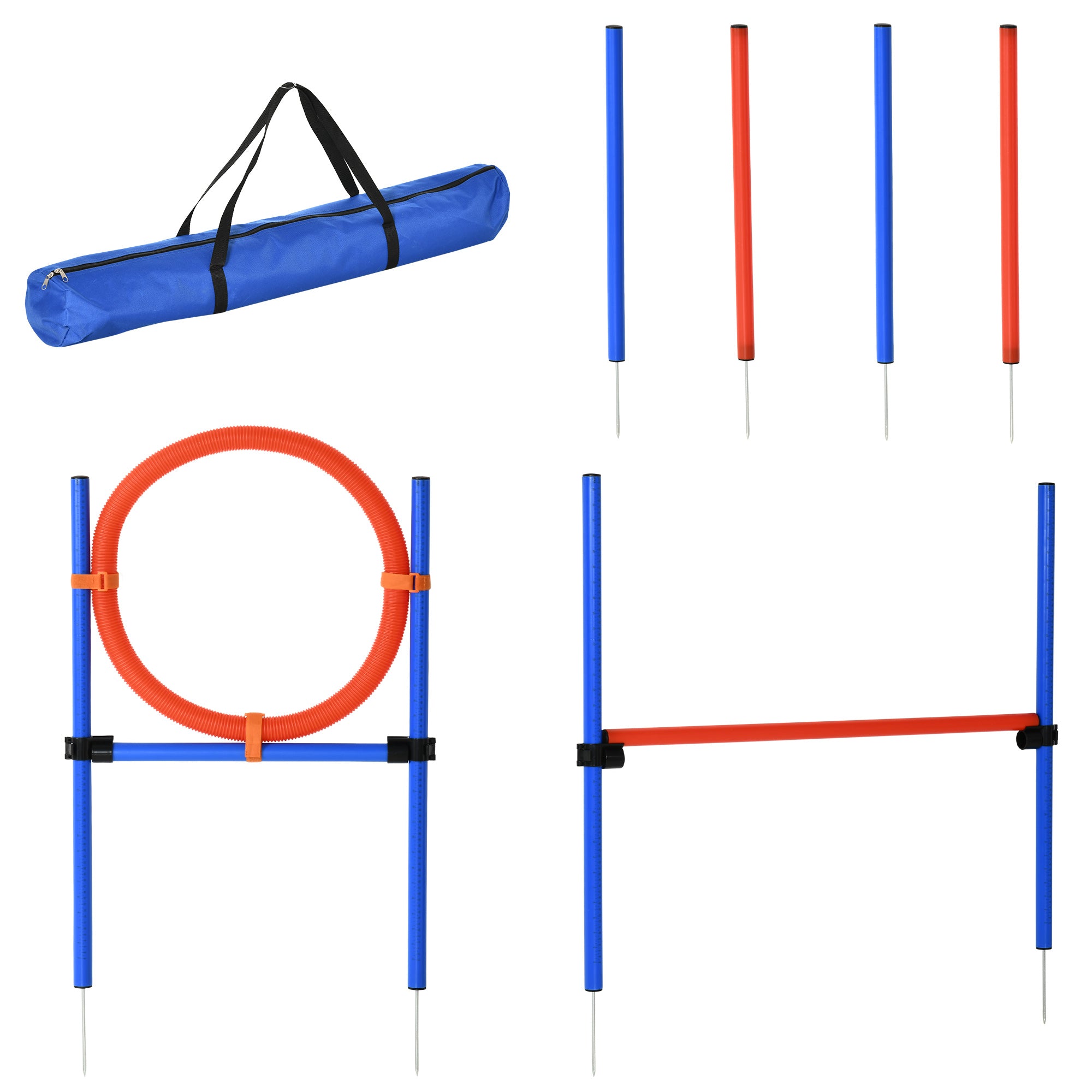 PawHut Pet Agility Training Equipment Dog Play Run Jump Obedience Training Set Adjustable (Pole + Hoop + Hurdle) - North Peak Garden Furniture