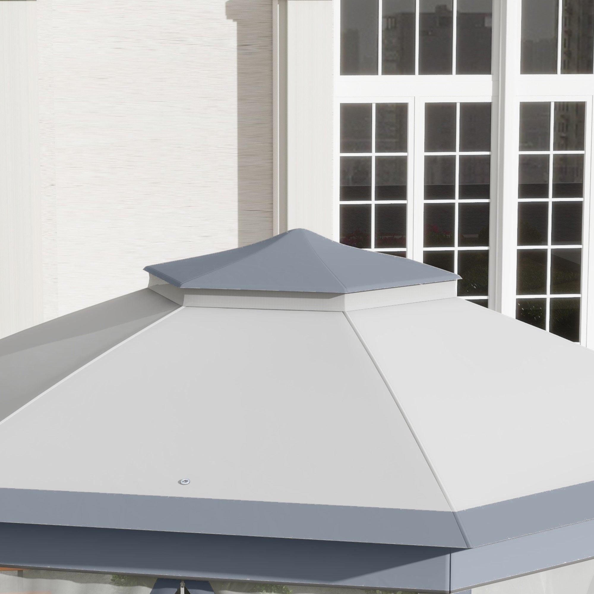 Outsunny 3 x 4m Metal Frame Hexagon Gazebo, with Curtains - Grey - North Peak Garden Furniture
