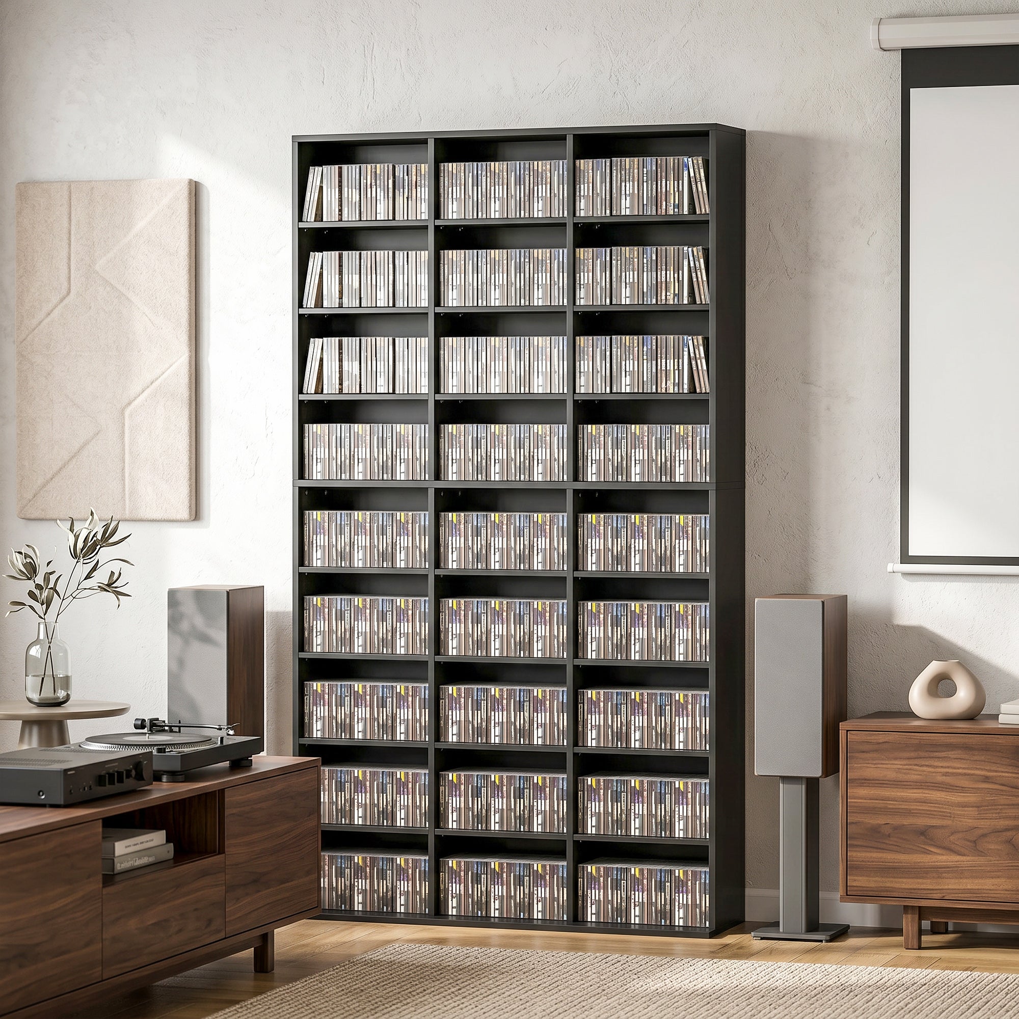 HOMCOM 835 CD/500 DVD Storage Unit, Blu-ray Media Storage Shelf with 27 Compartments and 21 Adjustable Shelves, Black