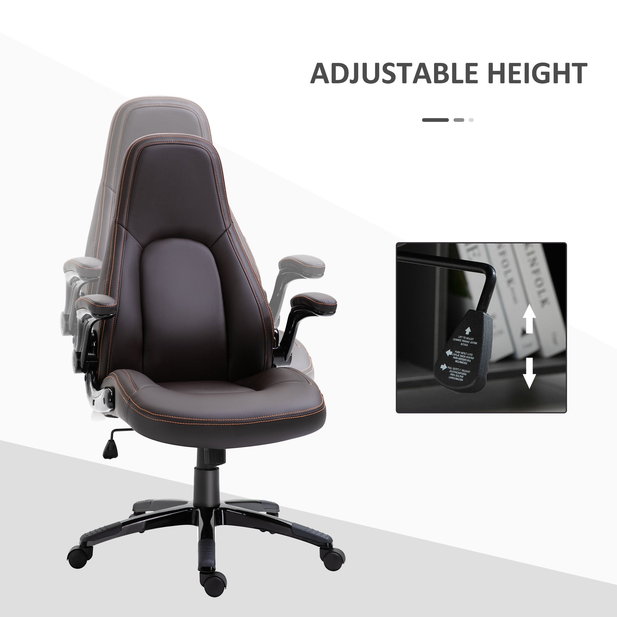 Vinsetto Computer Gaming Chair, PU Leather Office Chair, Swivel Desk Chair with Adjustable Arms and Height, Padded Armrest and Seat, Rolling Wheels, Coffee - North Peak Garden Furniture