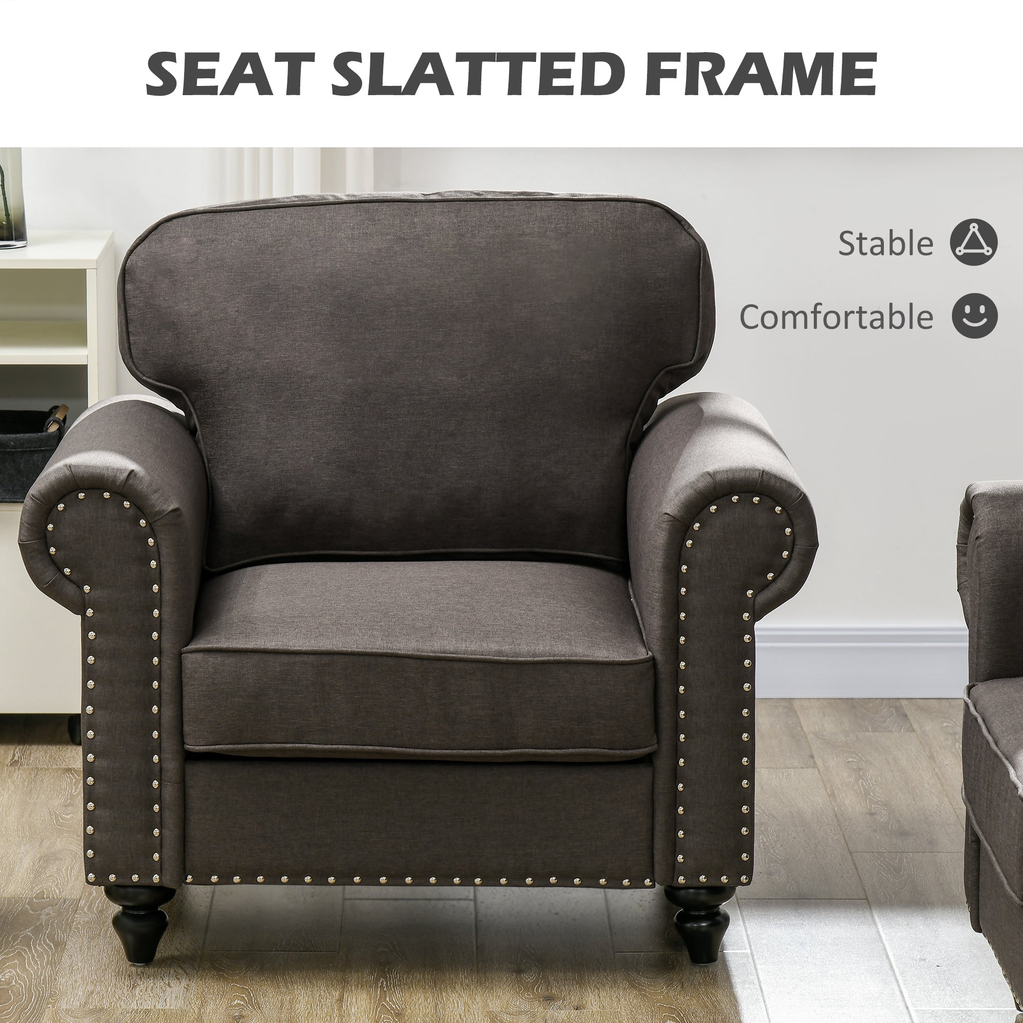 HOMCOM Mid-Century Armchair, with Pocket Springs - Dark Brown - North Peak Garden Furniture