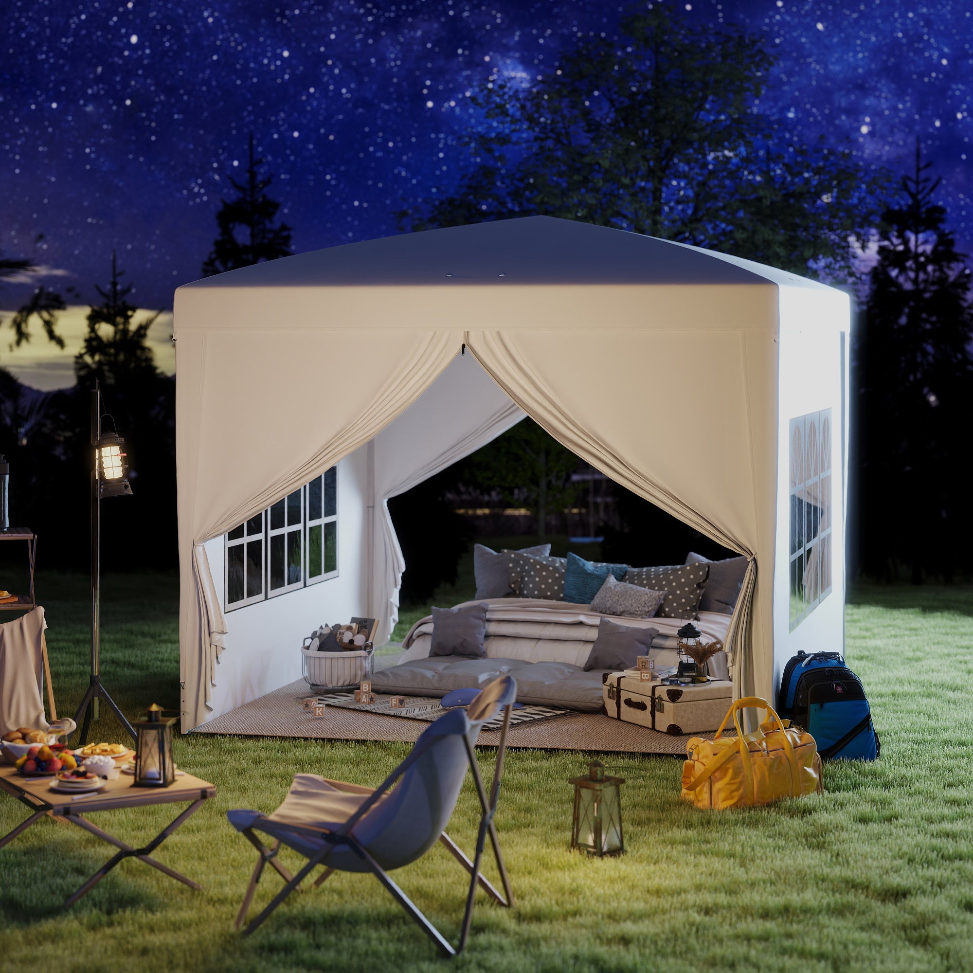 Outsunny 3 x 3m Pop Up Gazebo, Wedding Party Canopy Tent Marquee with Carry Bag and Windows, White - North Peak Garden Furniture