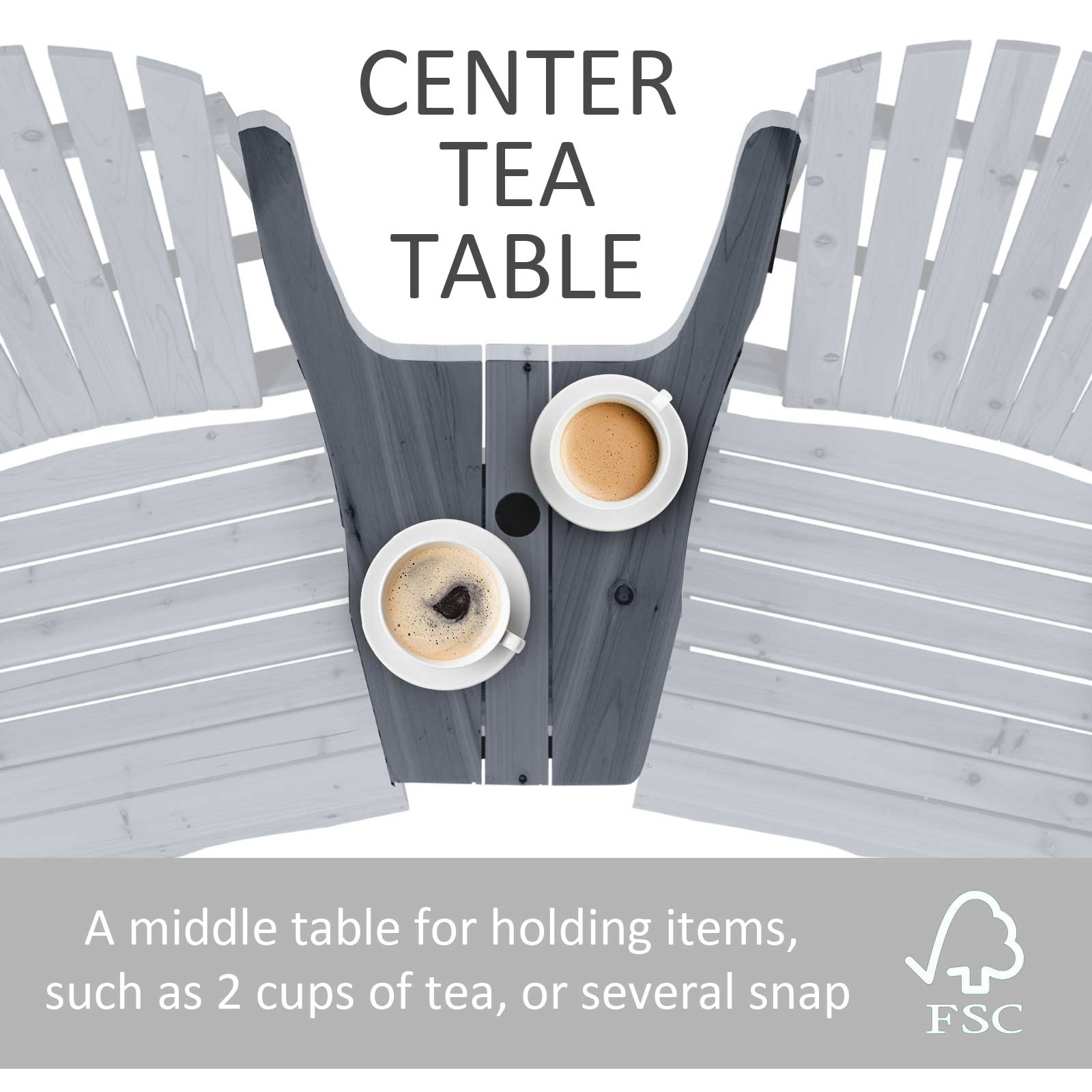 Outsunny Wooden Outdoor Double Adirondack Chairs Loveseat w/ Centre Table and Umbrella Hole, Garden Patio Furniture for Lounging and Relaxing, Dark Grey - North Peak Garden Furniture