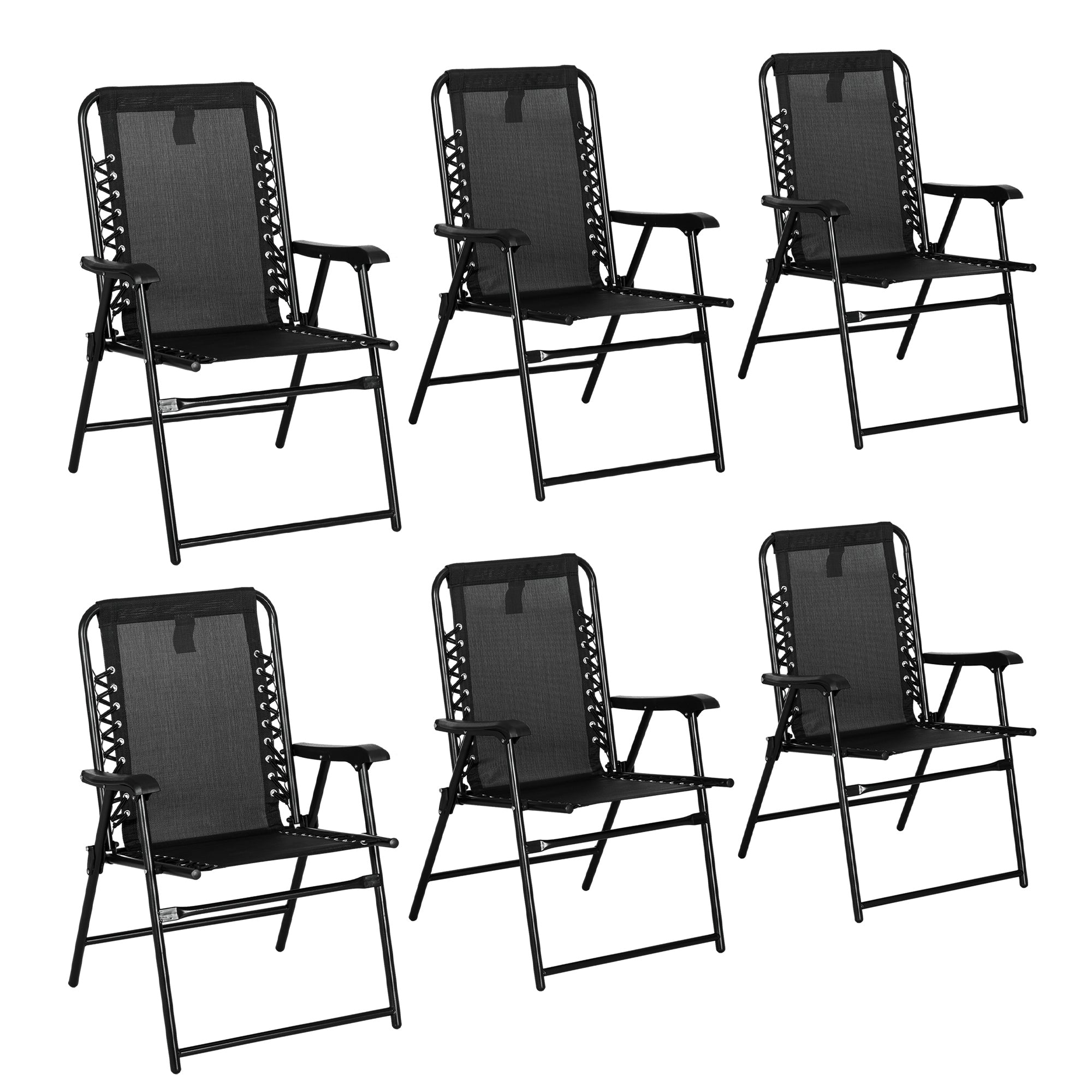Outsunny 6 Pcs Patio Folding Chair Set, Outdoor Portable Loungers for Camping Pool Beach Deck, Lawn w/ Armrest Steel Frame Black - North Peak Garden Furniture
