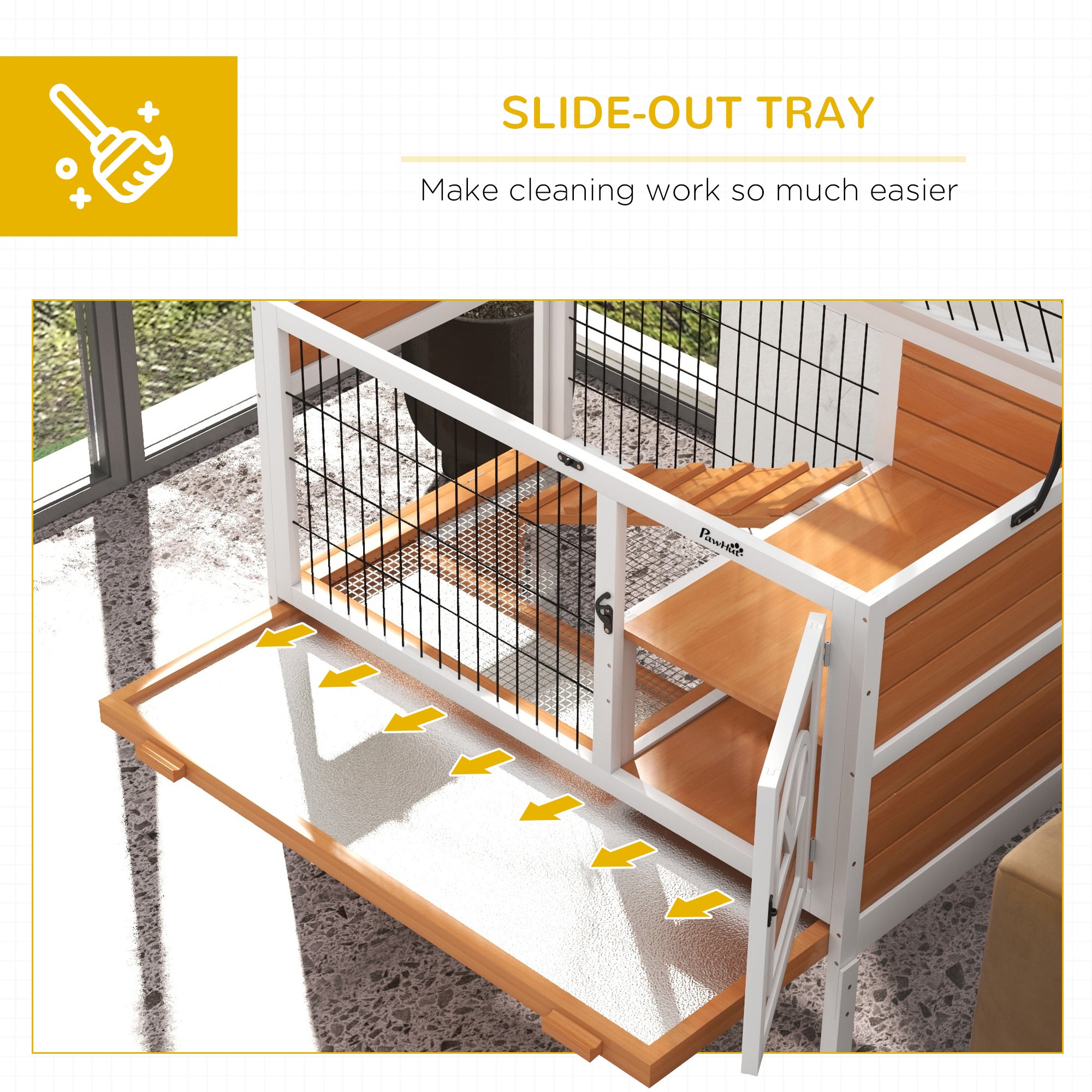 PawHut Wooden Rabbit Hutch, Guinea Pig Cage, with Removable Tray, Openable Roof - North Peak Garden Furniture