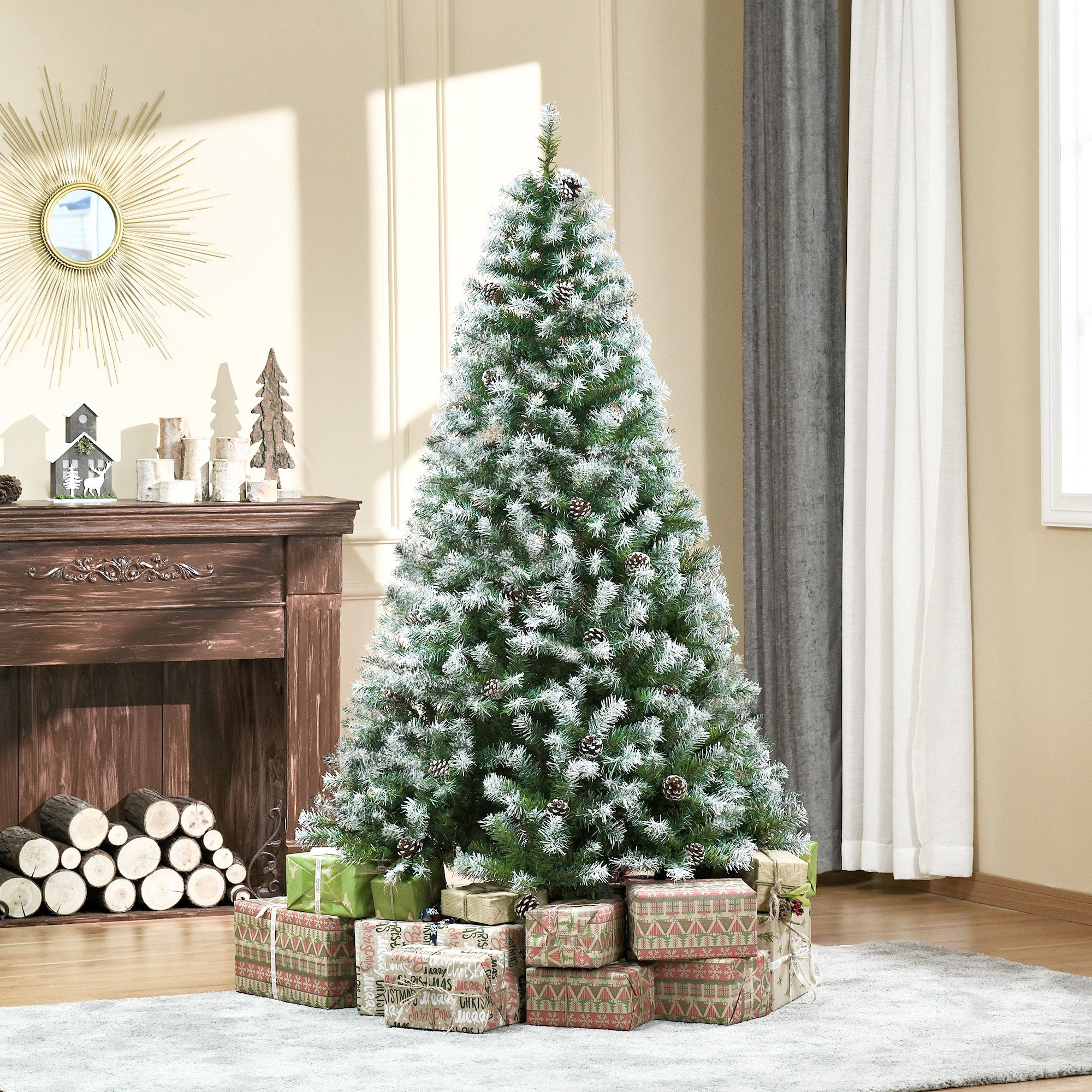 HOMCOM 6FT Artificial Christmas Tree with Pine Cones, Holiday Home Xmas Decoration Automatic Open, Green - North Peak Garden Furniture