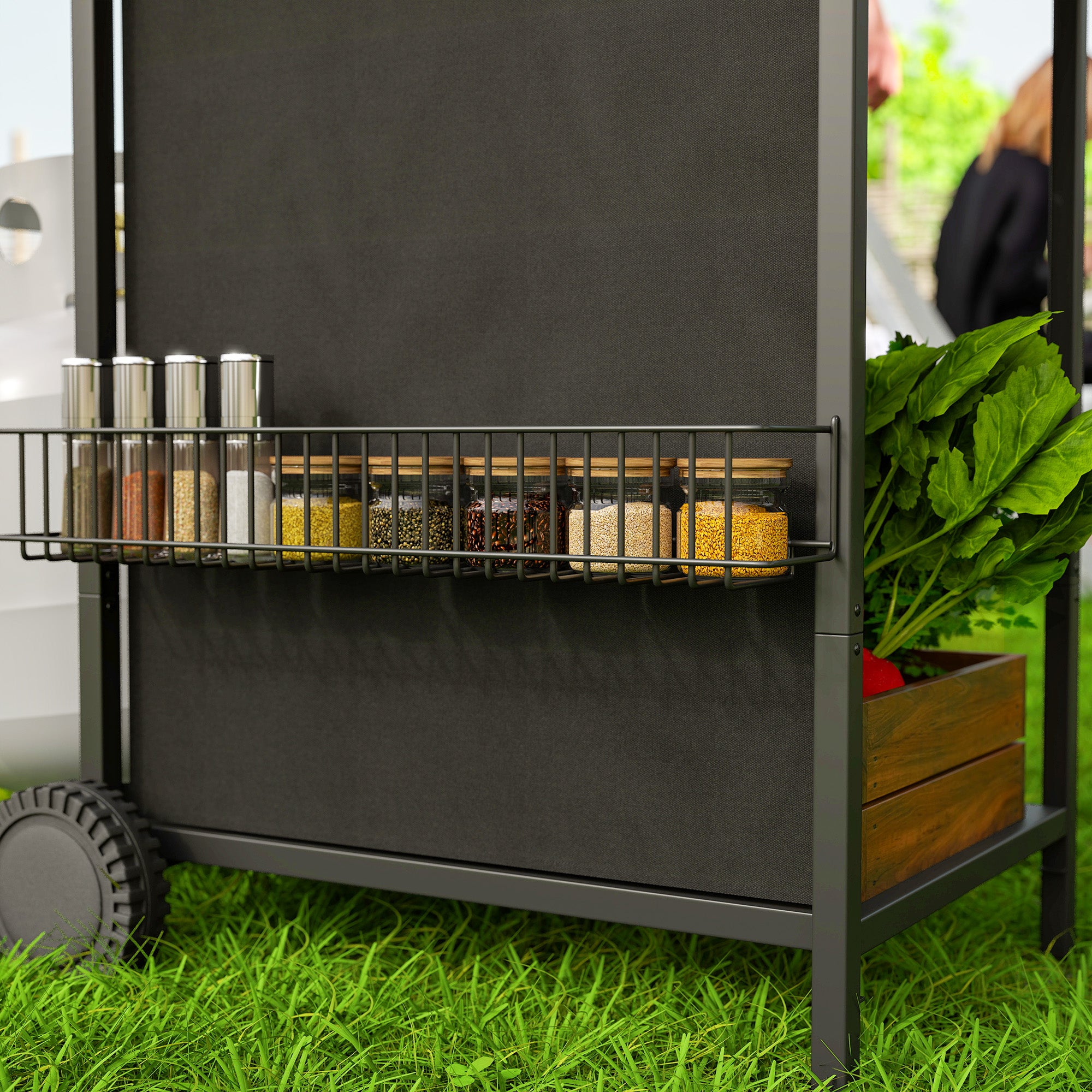 Outsunny 3+1 Burner Gas BBQ Grill, Portable Gas Barbecue Grill with Built-in Thermometer, Lid, Side Table, Shelf, Spice Rack, Wheels, Grease Cup for Garden Party Outdoor Cooking, Black - North Peak Garden Furniture