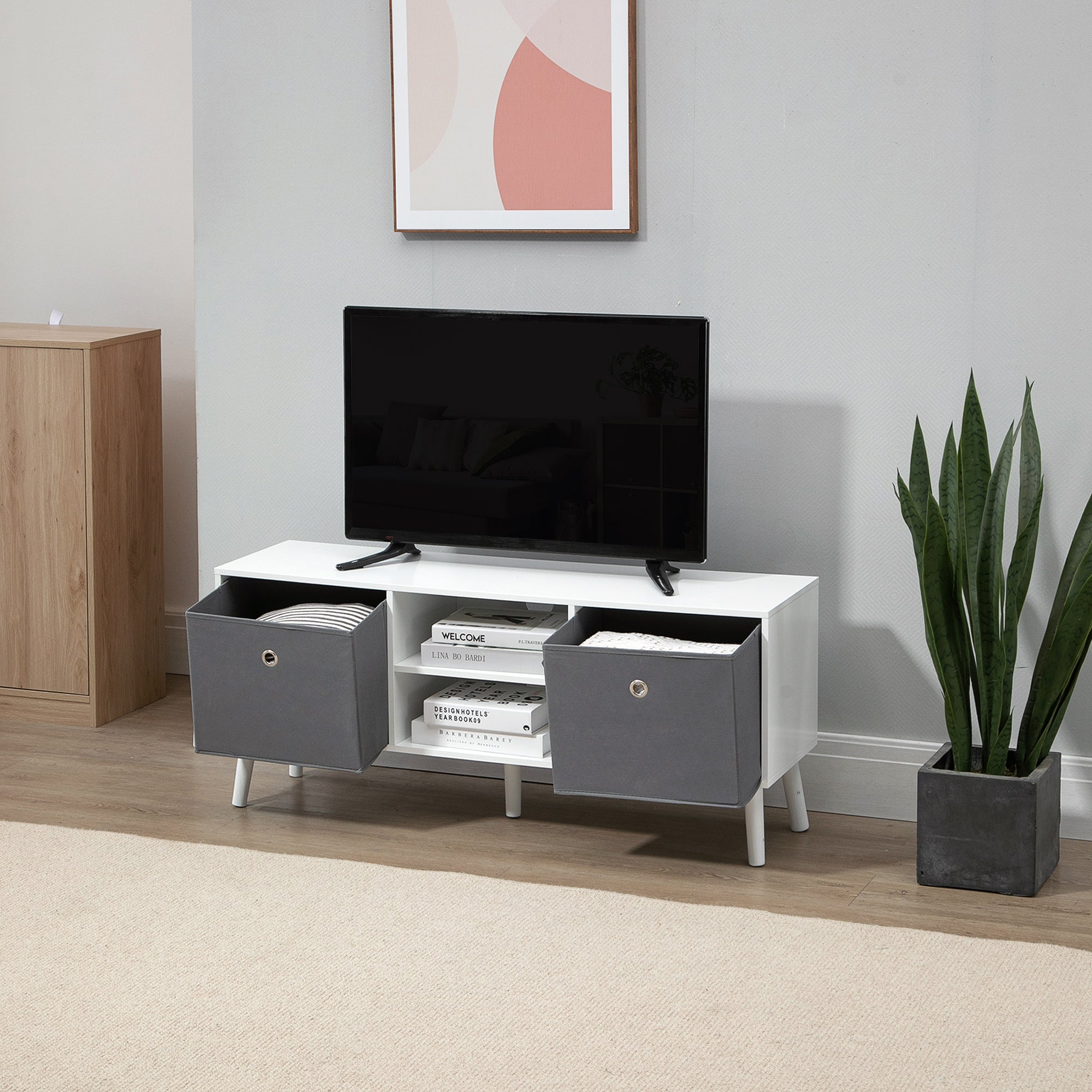 HOMCOM TV Cabinet Stand Unit for TVs up to 50'' with Foldable Drawers, Entertainment Centre for Living Room White - North Peak Garden Furniture
