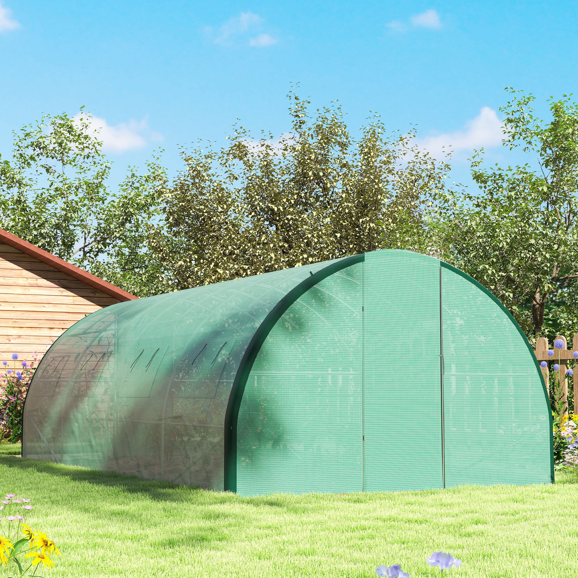 Outsunny Polyethylene Upgraded Structure Walk-in Polytunnel Greenhouse, 6 x 3(m), Green - North Peak Garden Furniture