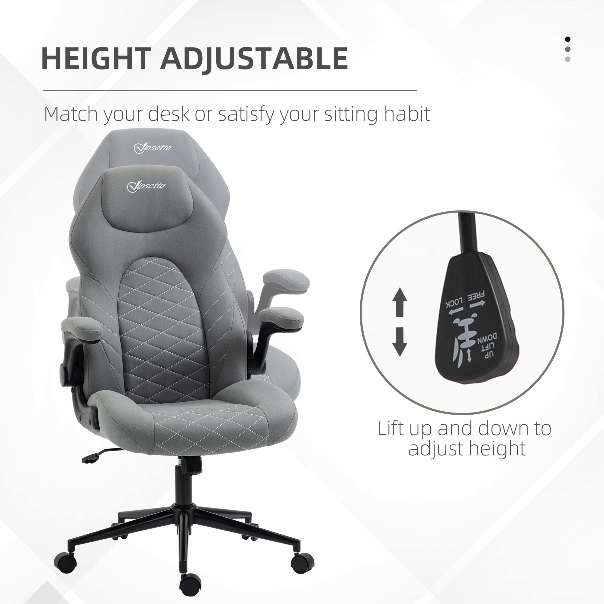 Vinsetto Home Office Desk Chair, Computer Chair with Flip Up Armrests, Swivel Seat and Tilt Function, Light Grey - North Peak Garden Furniture