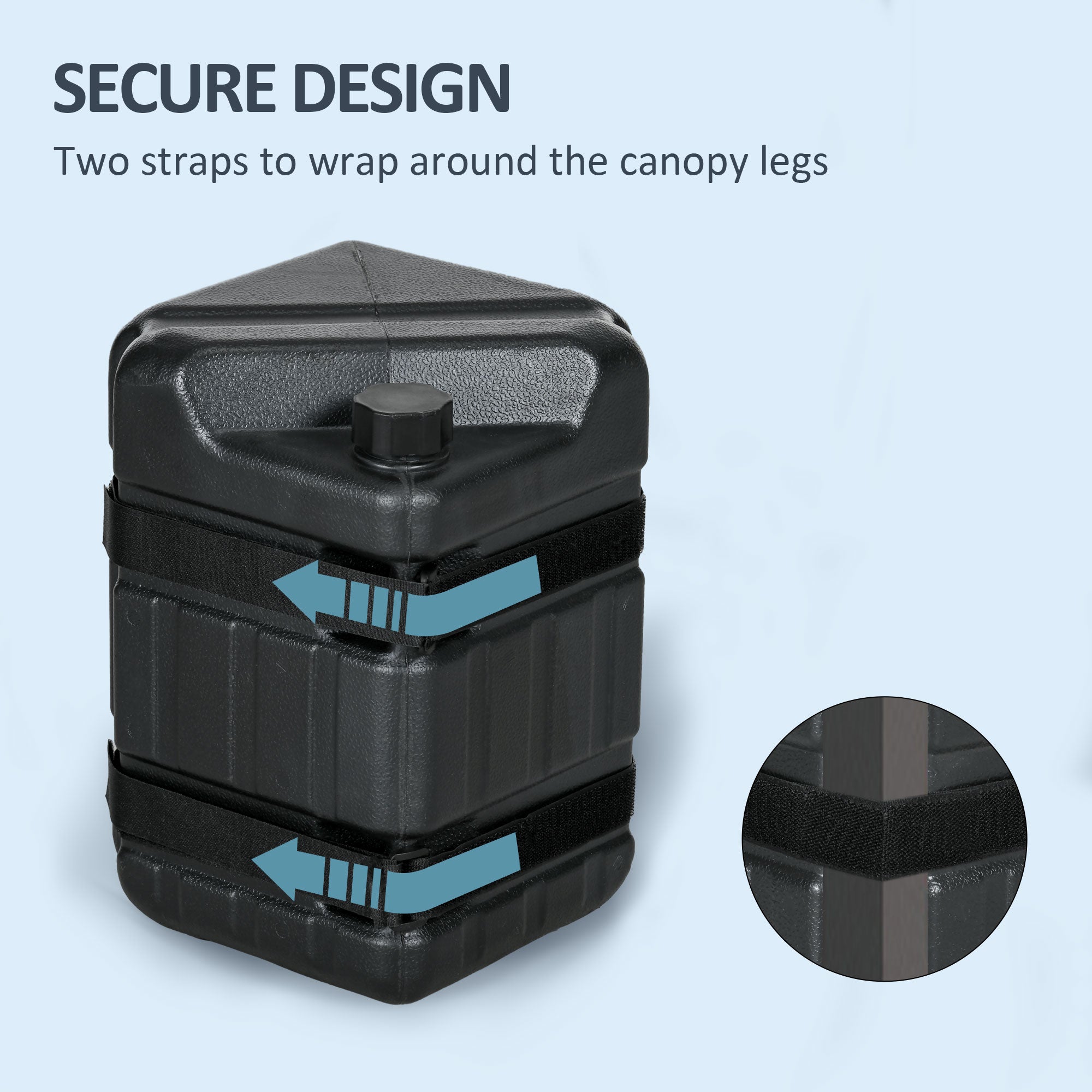 Outsunny HDPE Gazebo Weights Set of 4, Water or Sand Filled Weights for Gazebo Legs, with Built-in Handles and Secure Straps - North Peak Garden Furniture