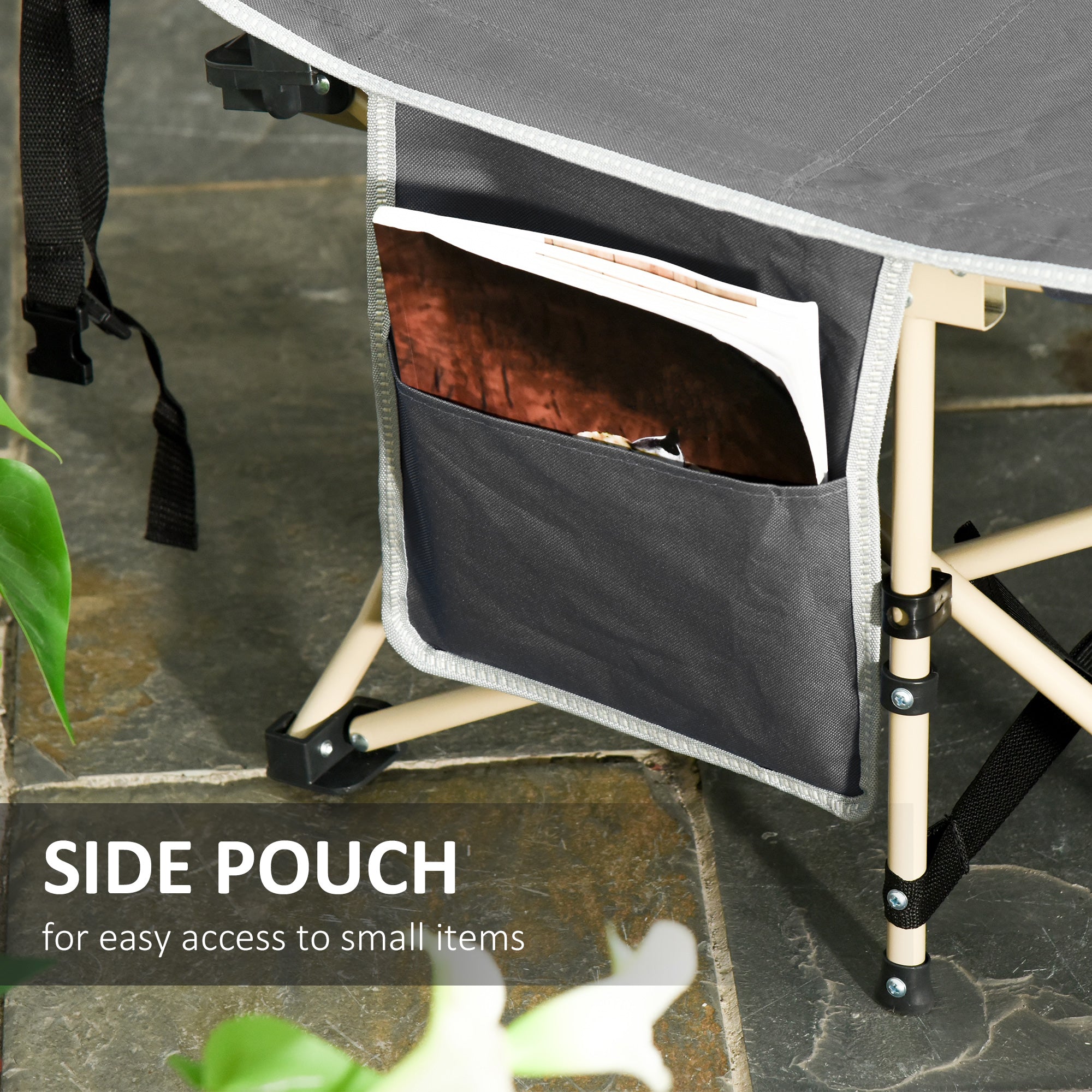 Outsunny Single Steel Frame Portable Camping Cot, with Carry Bag - Grey - North Peak Garden Furniture